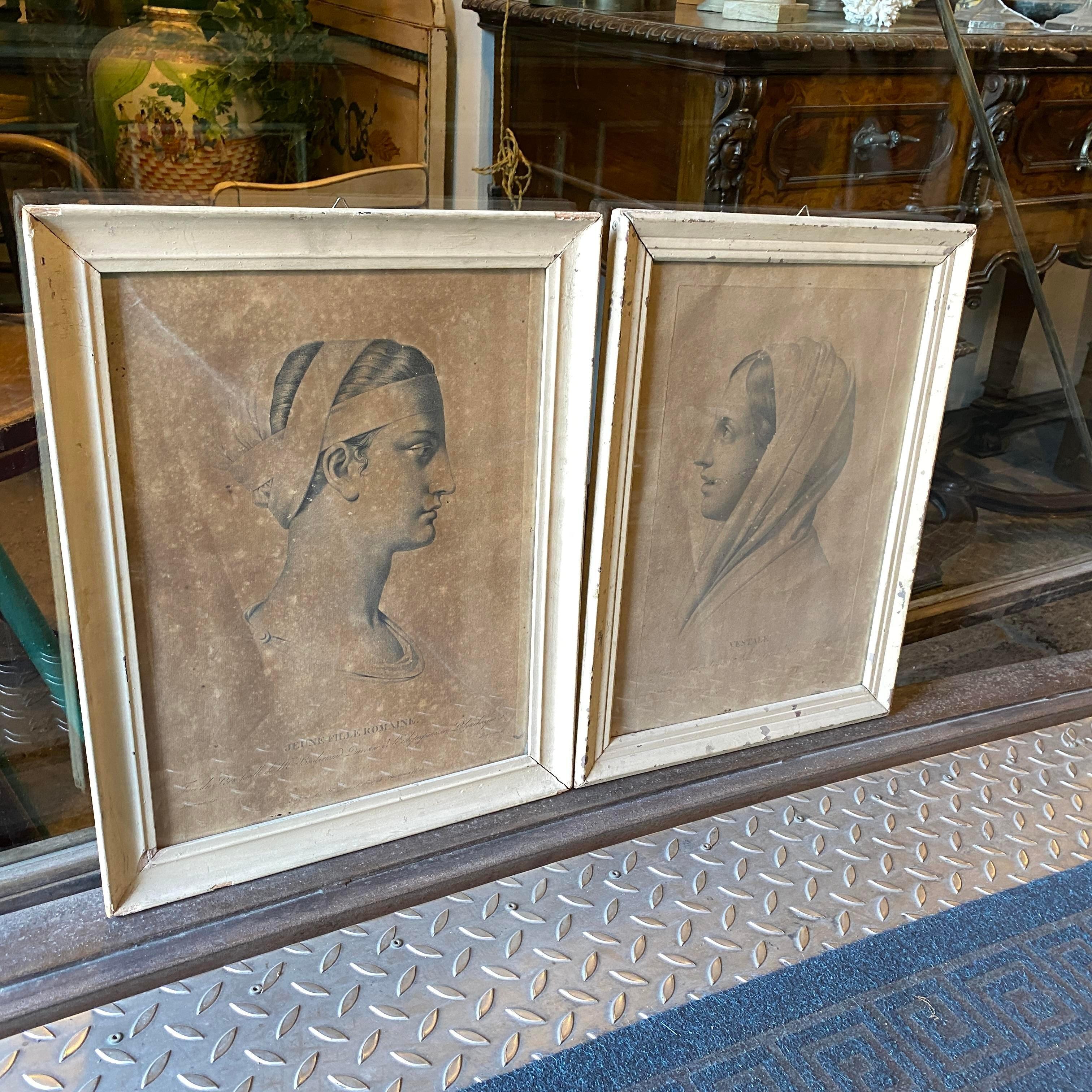 Neoclassical Revival Pair of 19th Century Antique French Framed Prints