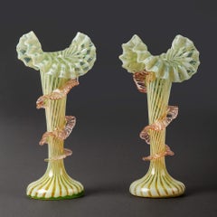 Pair of 19th Century Antique Venetian Glass Small Vases