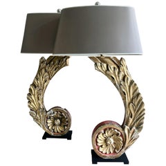 Pair of 19th Century Architectural Gold Gilt Fragments Made into Table Lamps