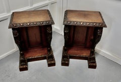 Pair of 19th Century Art Nouveau Gothic Carved Oak Console Pedestals
