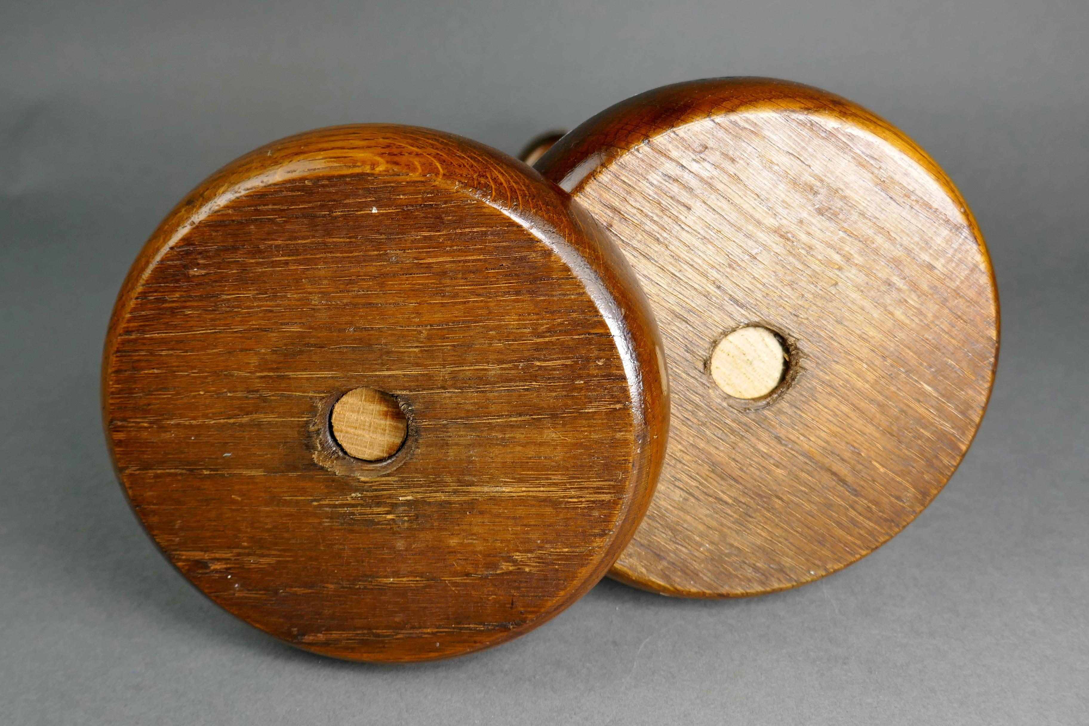 Wood A Pair Of 19th Century Barley Twist Oak & Brass Candlestick