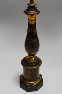 Pair of 19th Century Black and Gold Tole Ware Lamps