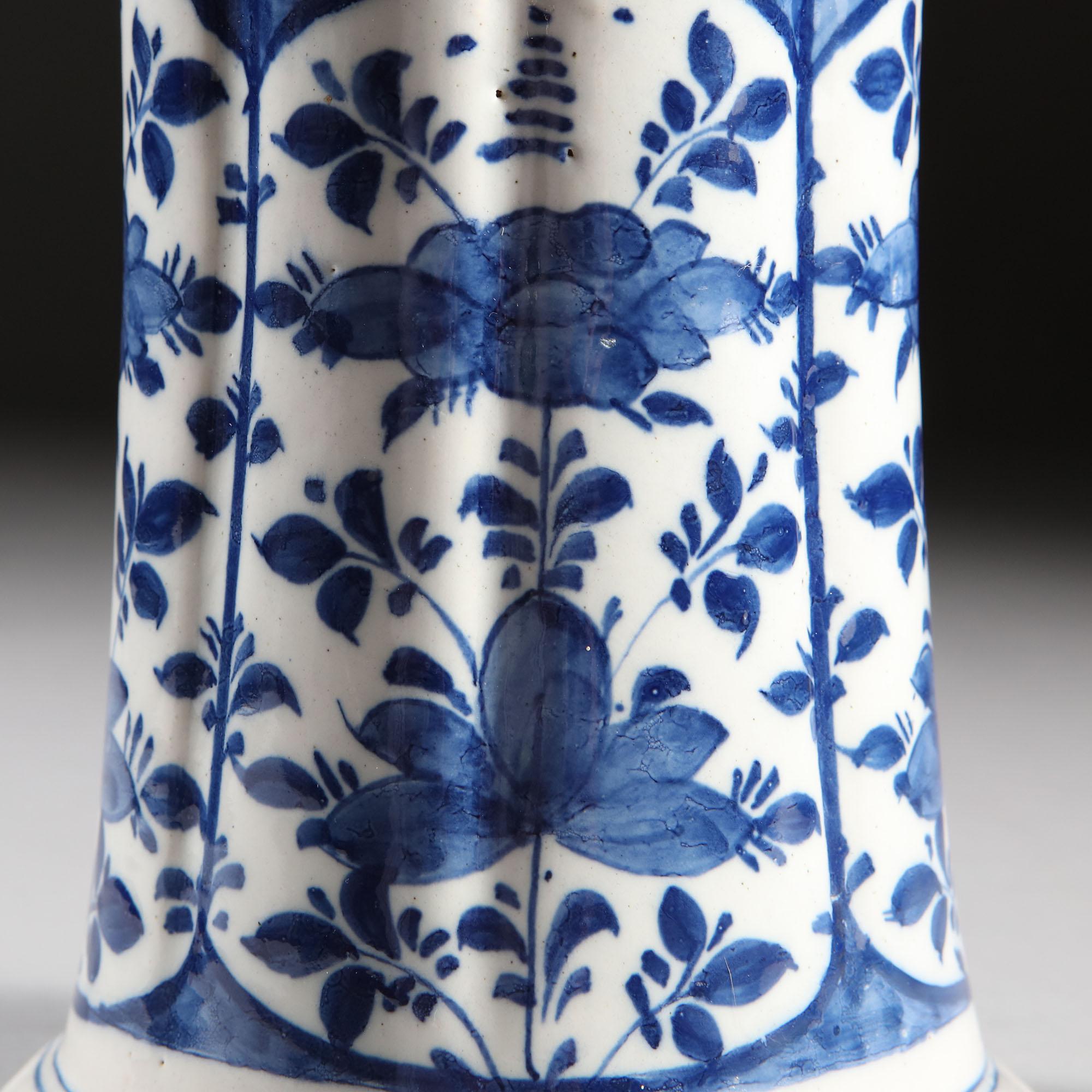 Glazed Pair of 19th Century Blue and White Delft Ceramic Vases as Table Lamps