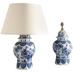 Pair of 19th Century Blue and White Delft Ceramic Vases as Table Lamps