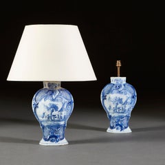 Blaue und weiße Delfter Lampen des 19. Jahrhunderts, Paar