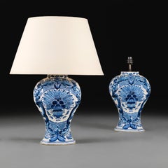 A Pair of 19th Century Blue and White Delft Pottery Vases as Lamps