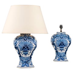 A Pair of 19th Century Blue and White Delft Pottery Vases as Lamps