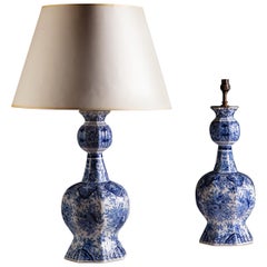 Pair of 19th Century Blue and White Delft Vases as Table Lamps