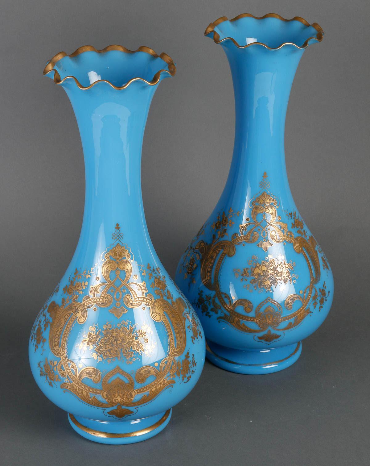 Napoleon III A Pair of 19th Century Blue Opaline Vases. For Sale