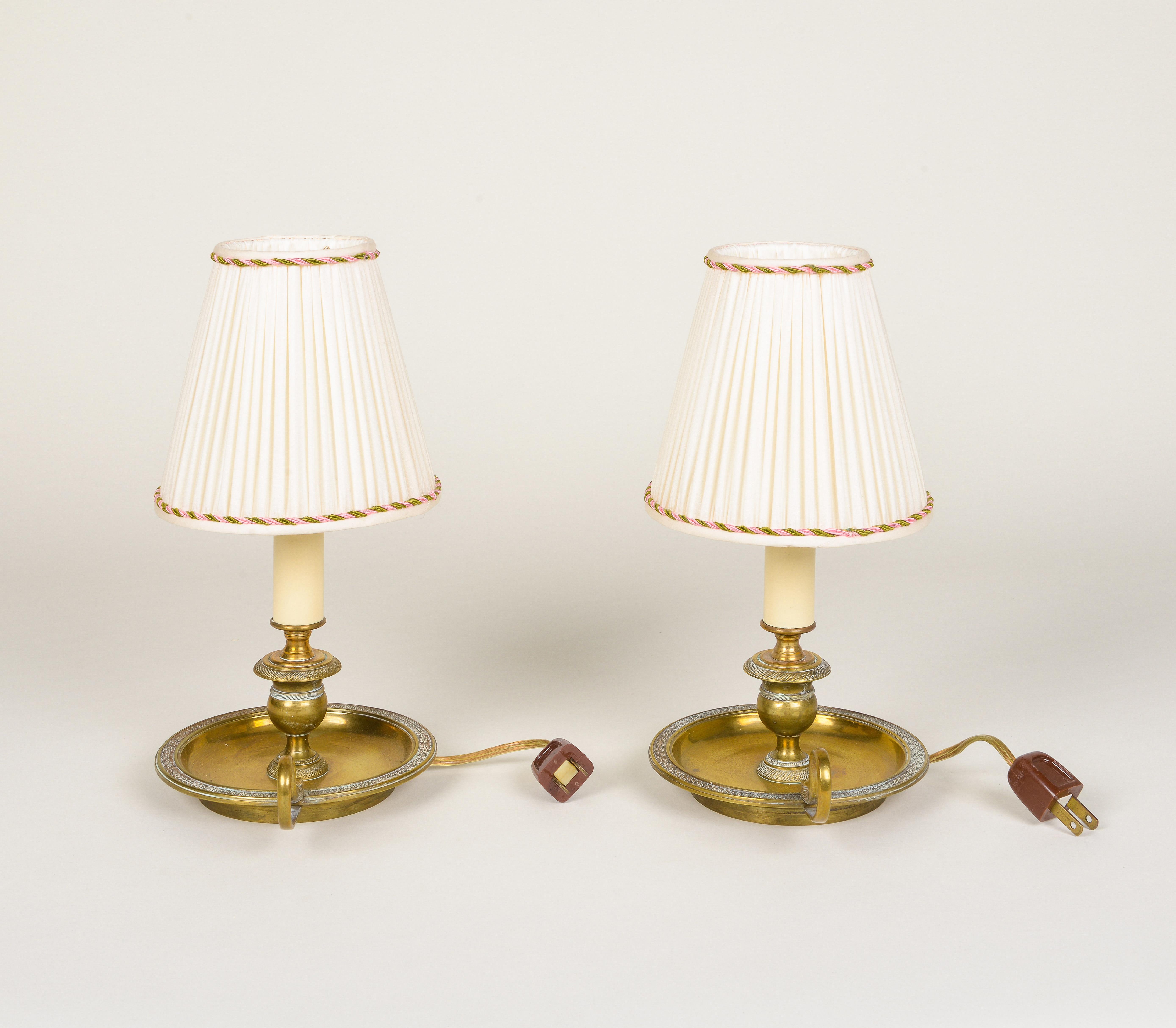 Georgian A Pair of 19th Century Brass Candlestick Lamps