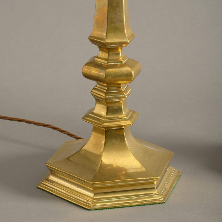 Pair of 19th Century Brass Candlestick Lamps at 1stDibs