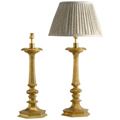 Pair of 19th Century Brass Candlestick Lamps