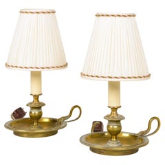 A Pair of 19th Century Brass Candlestick Lamps