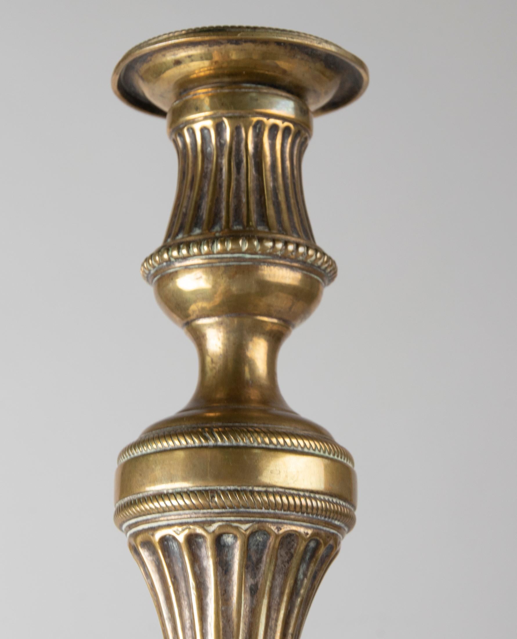 Pair of 19th Century Brass Candlesticks Louis XVI Style 6
