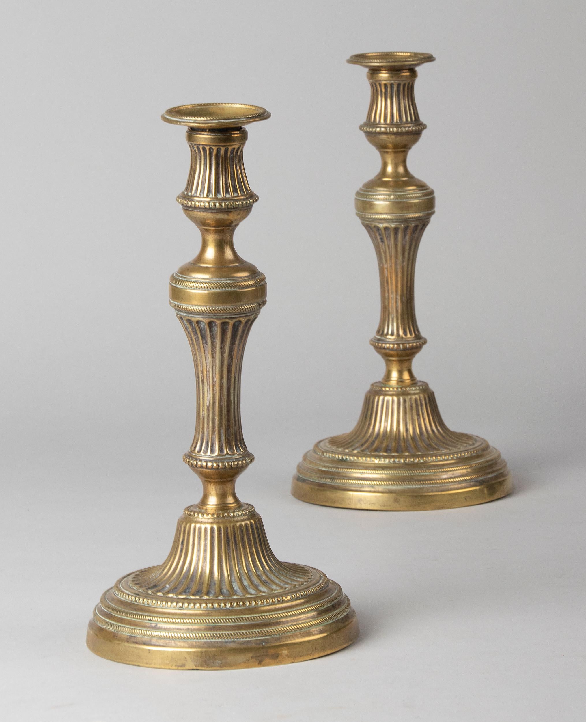 Pair of 19th Century Brass Candlesticks Louis XVI Style 10