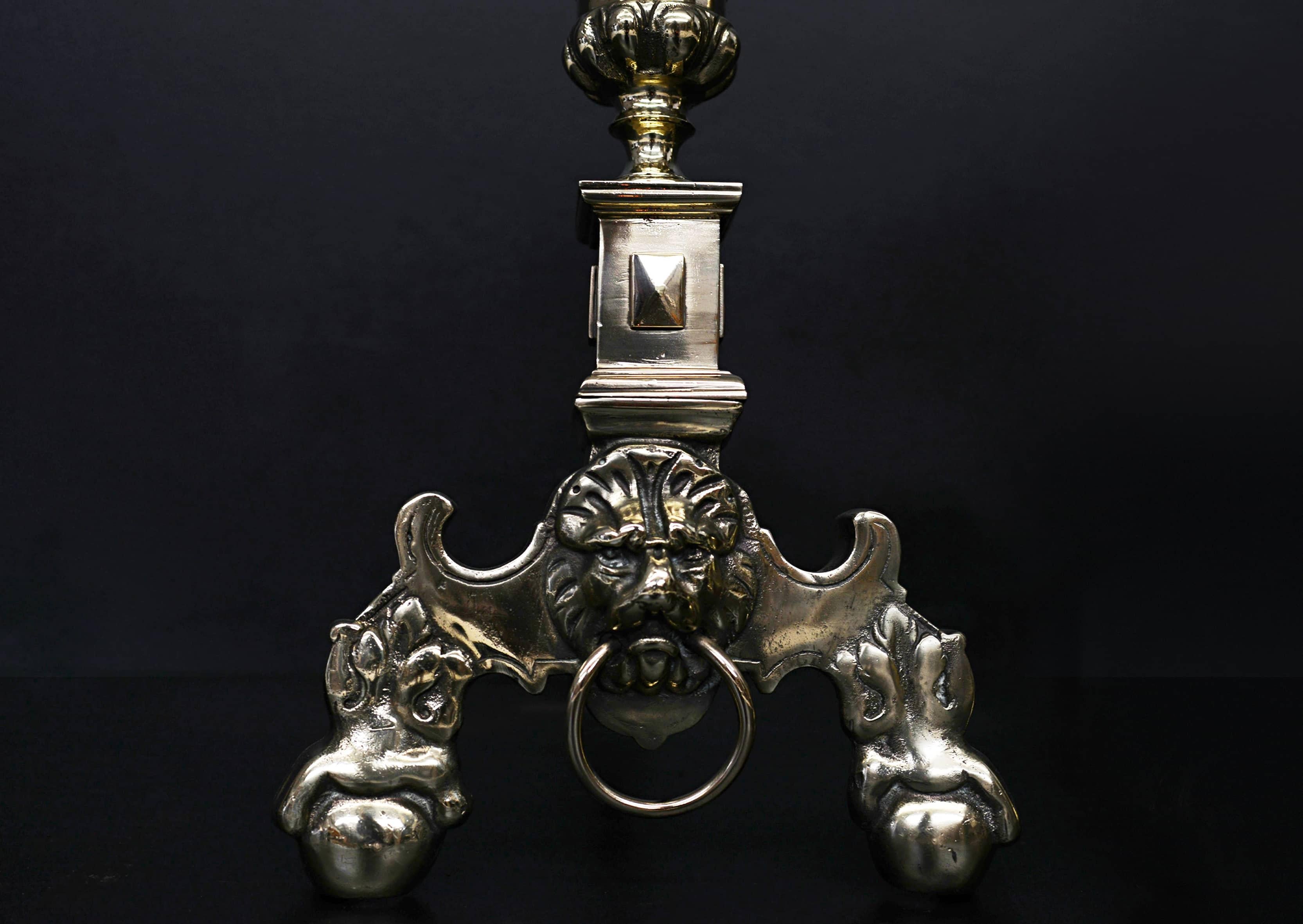 English Pair of 19th Century Brass Firedogs