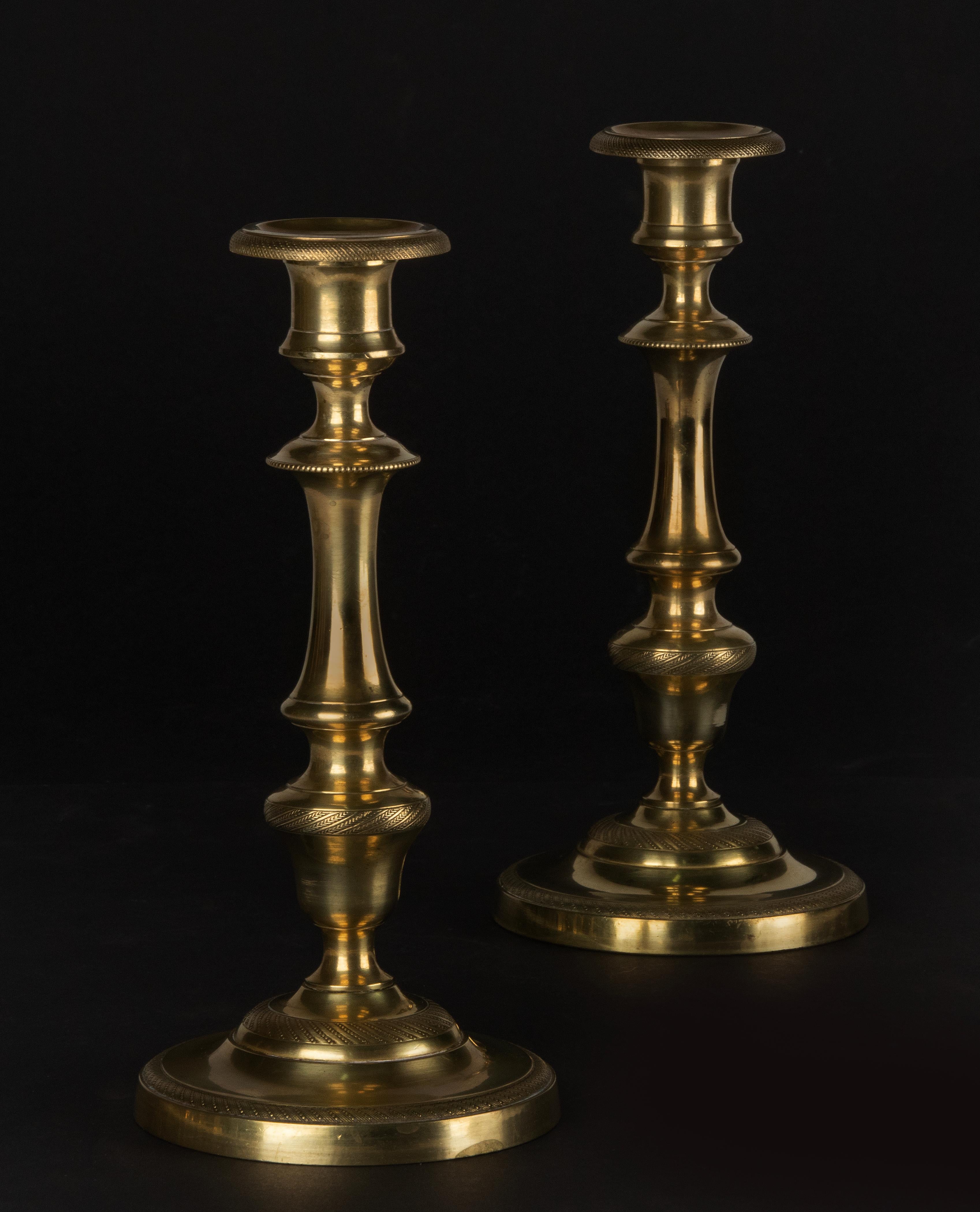 A Pair of 19th Century Brass Louis XVI Style Candlesticks 6