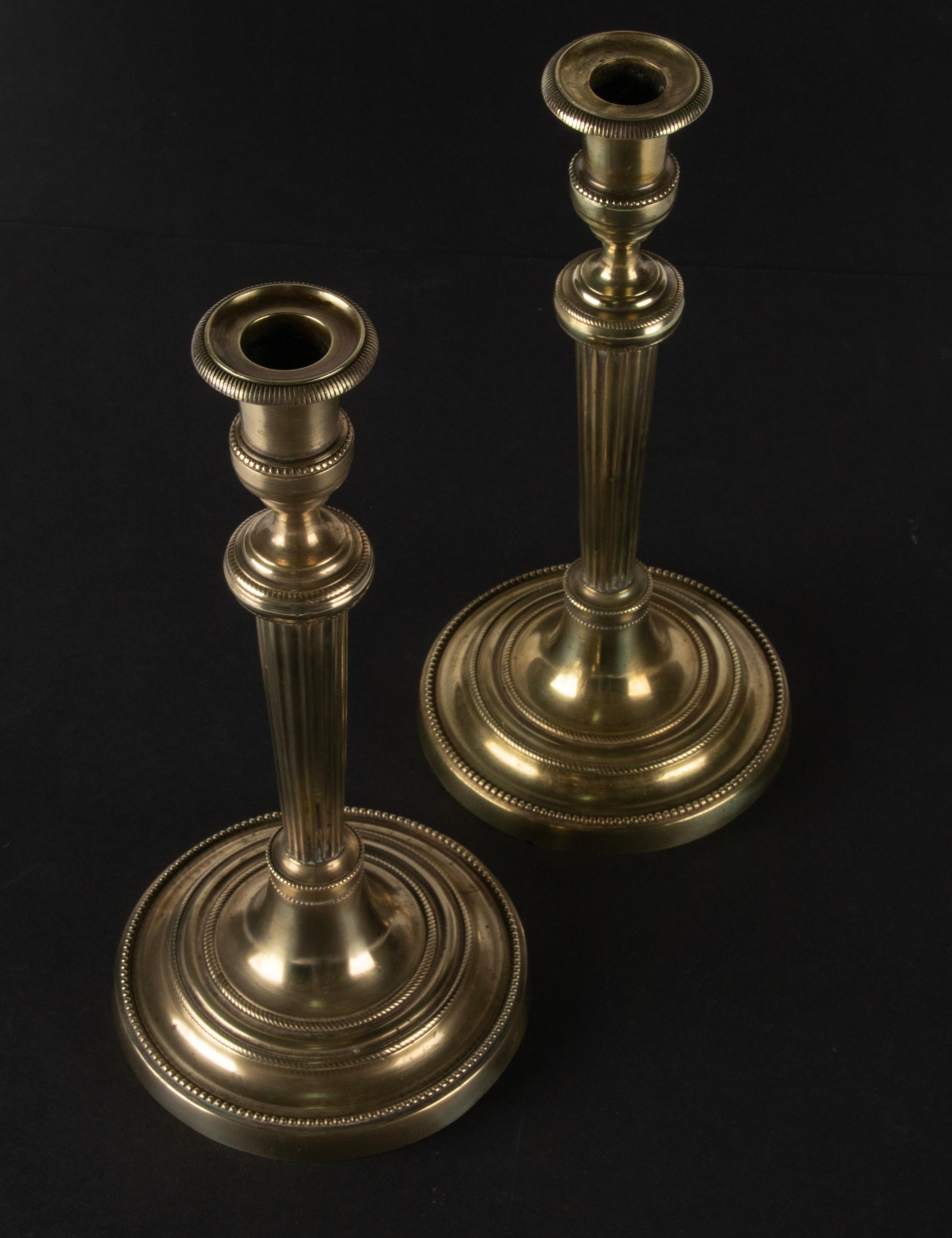 A Pair of 19th Century Brass Louis XVI Style Candlesticks For Sale 7
