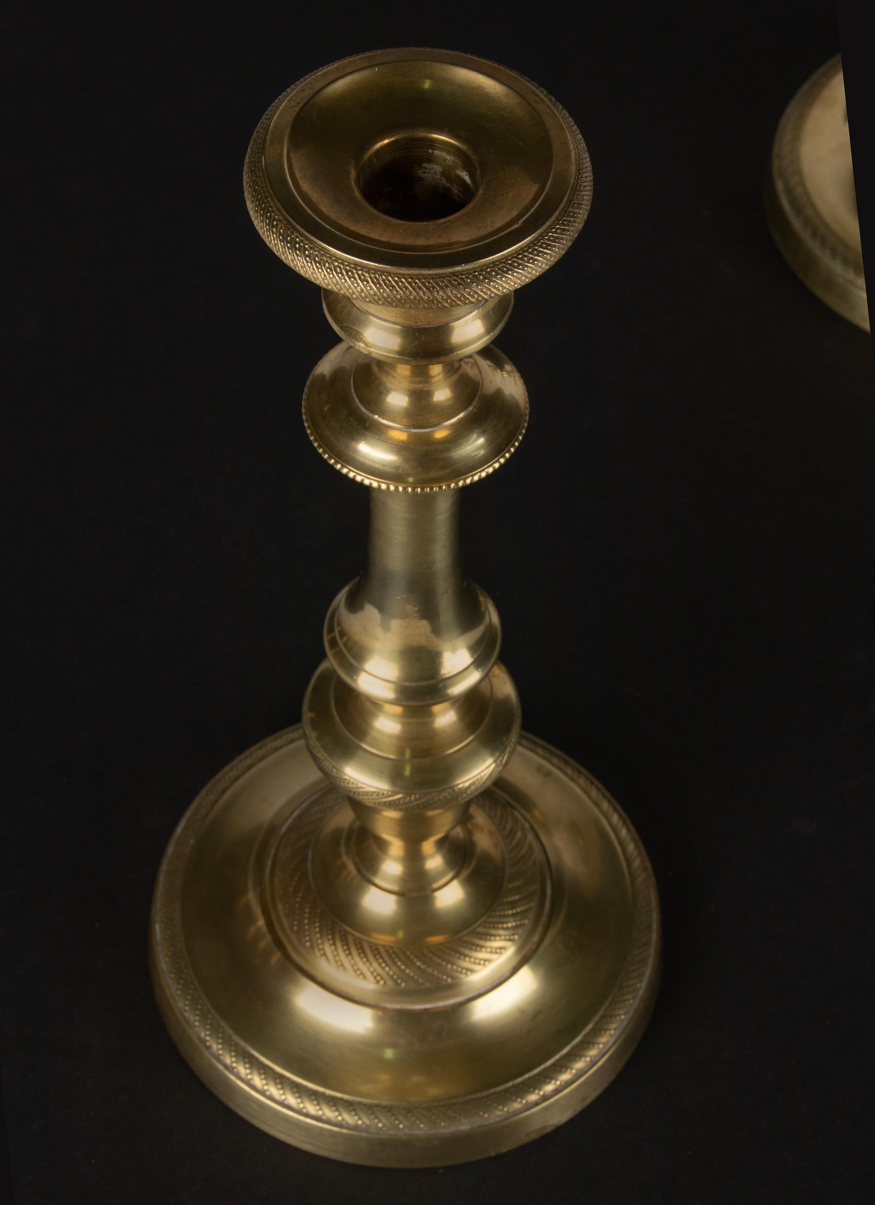 A Pair of 19th Century Brass Louis XVI Style Candlesticks 7