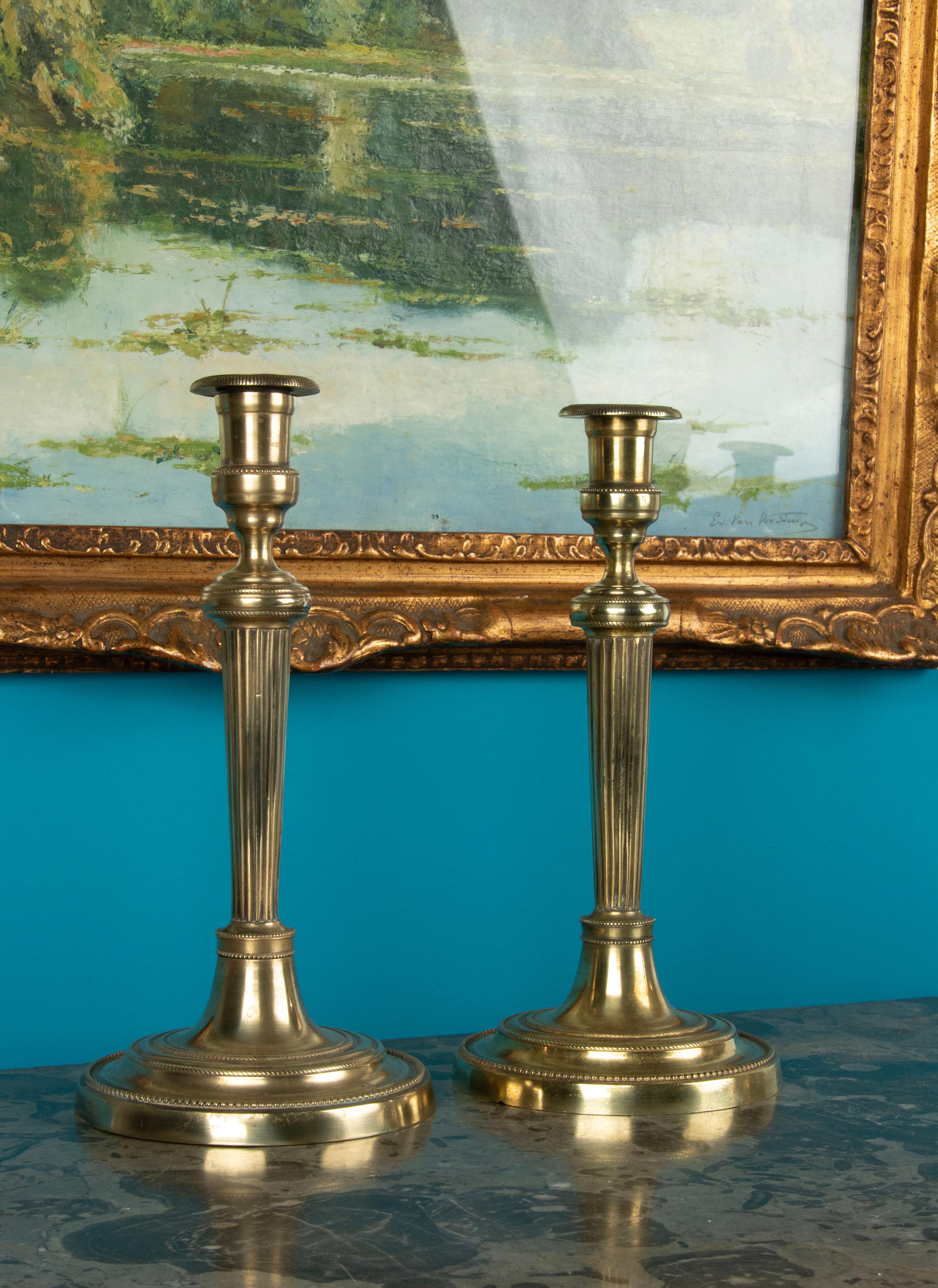 A Pair of 19th Century Brass Louis XVI Style Candlesticks For Sale 6