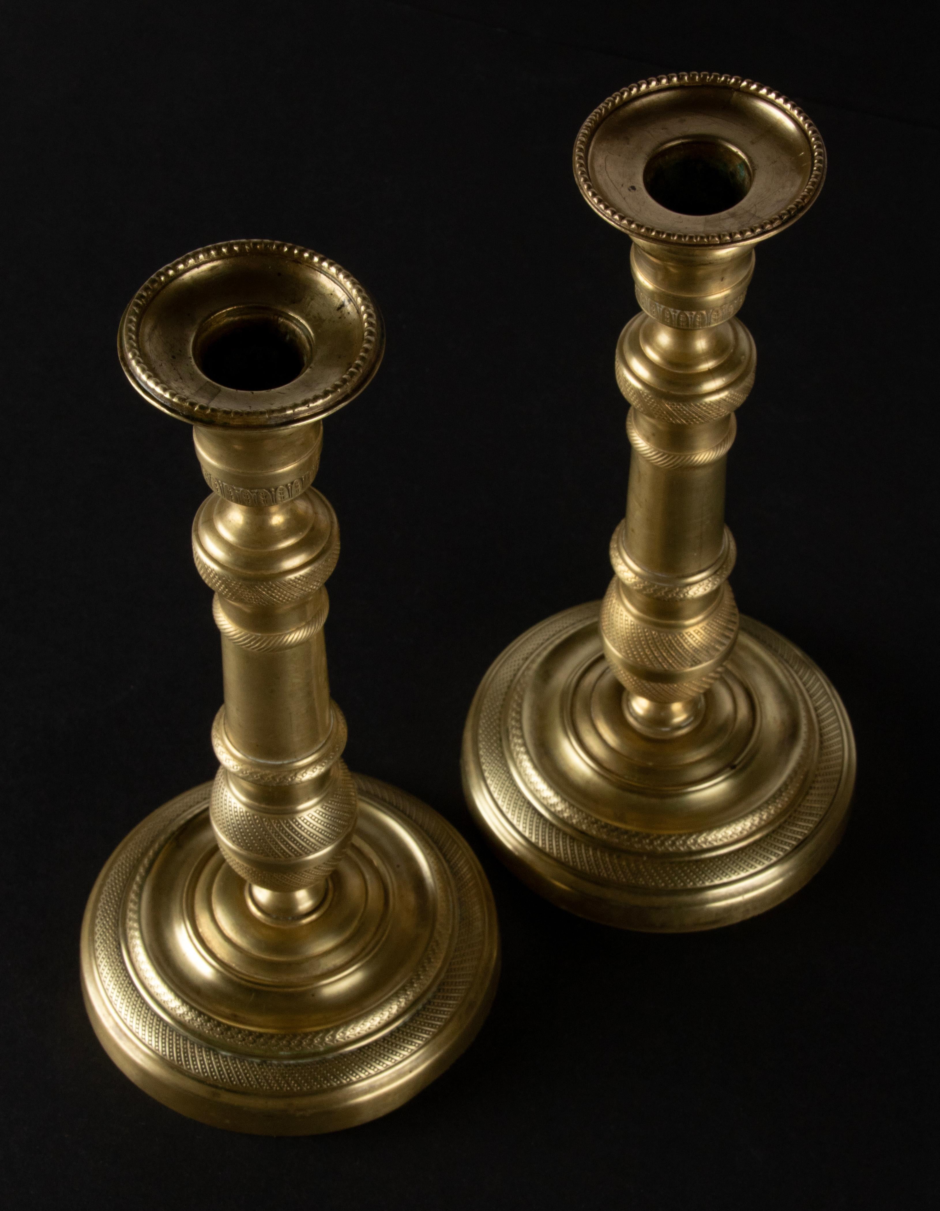 Pair of 19th Century Brass Louis XVI Style Candlesticks For Sale 8