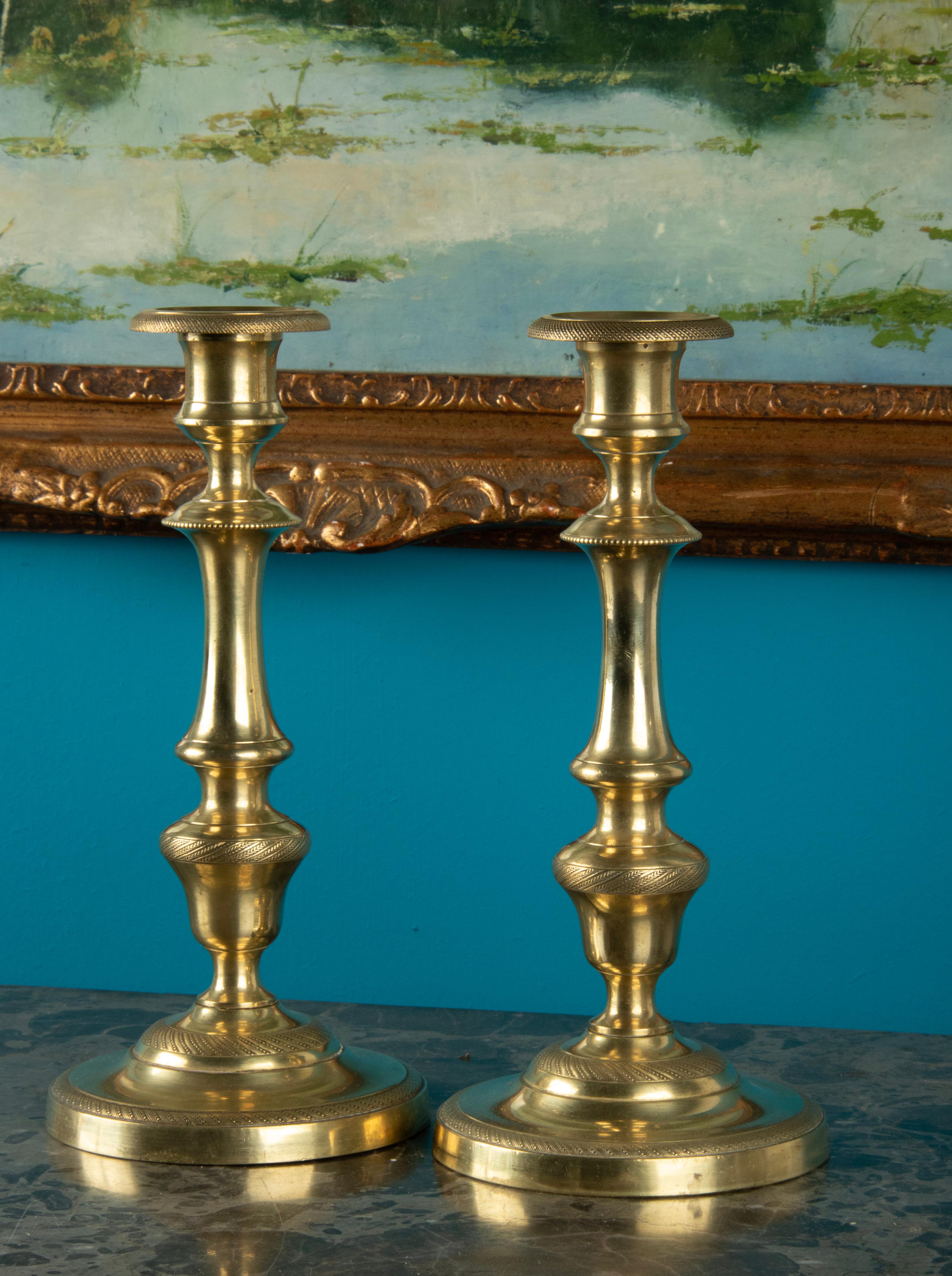 A Pair of 19th Century Brass Louis XVI Style Candlesticks 2