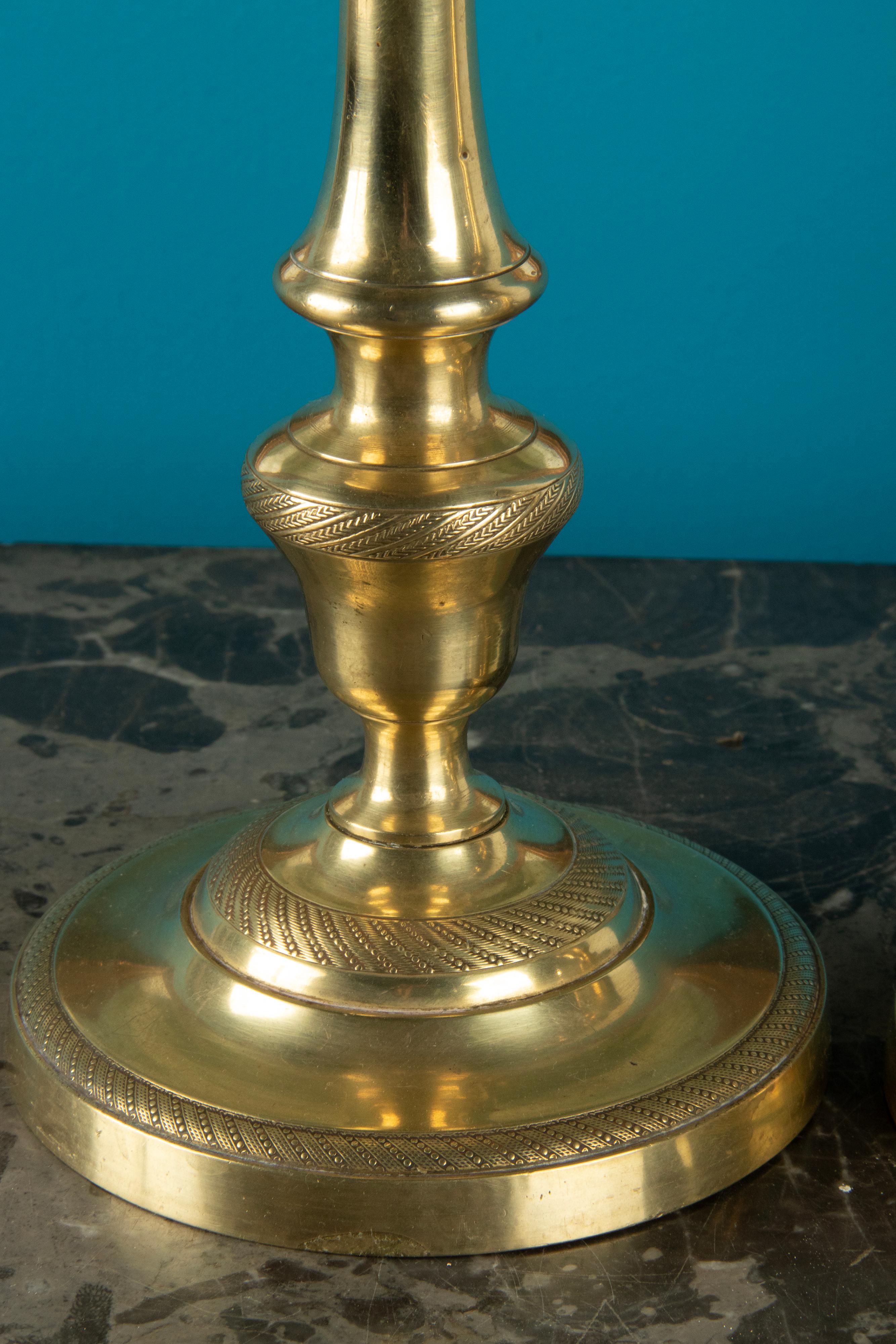 A Pair of 19th Century Brass Louis XVI Style Candlesticks 9