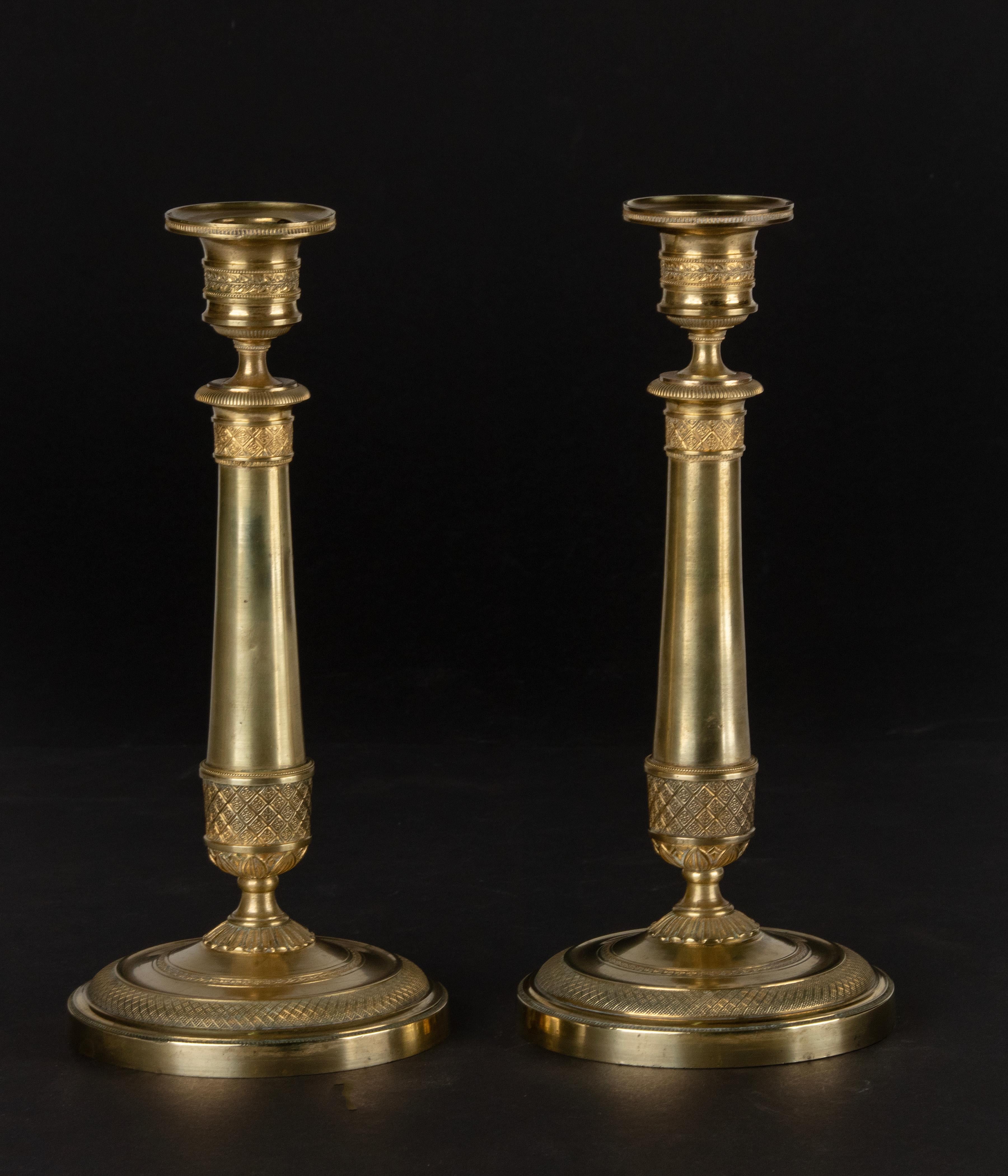 French Pair of 19th Century Brass Louis XVI Style Candlesticks