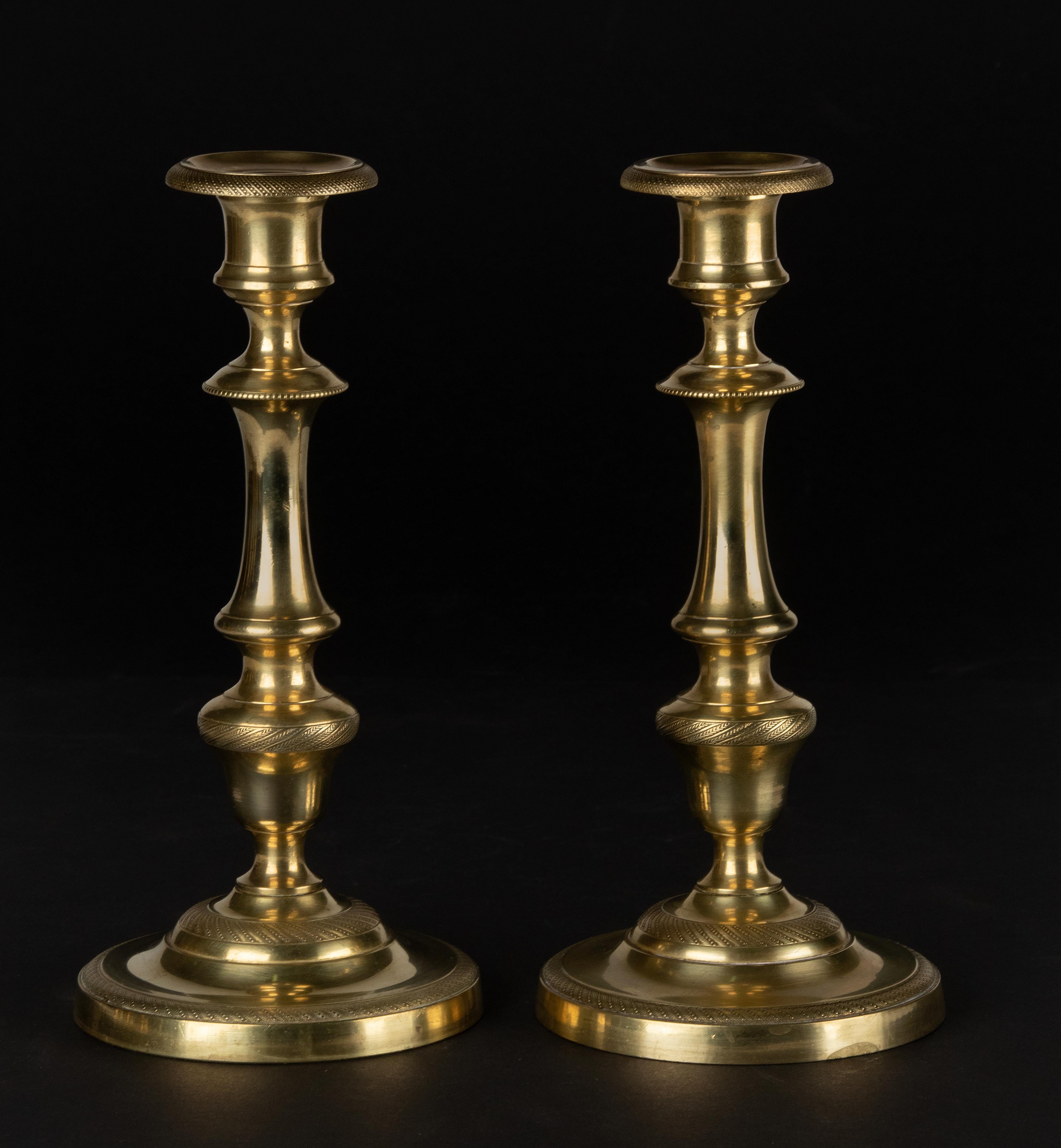 French A Pair of 19th Century Brass Louis XVI Style Candlesticks