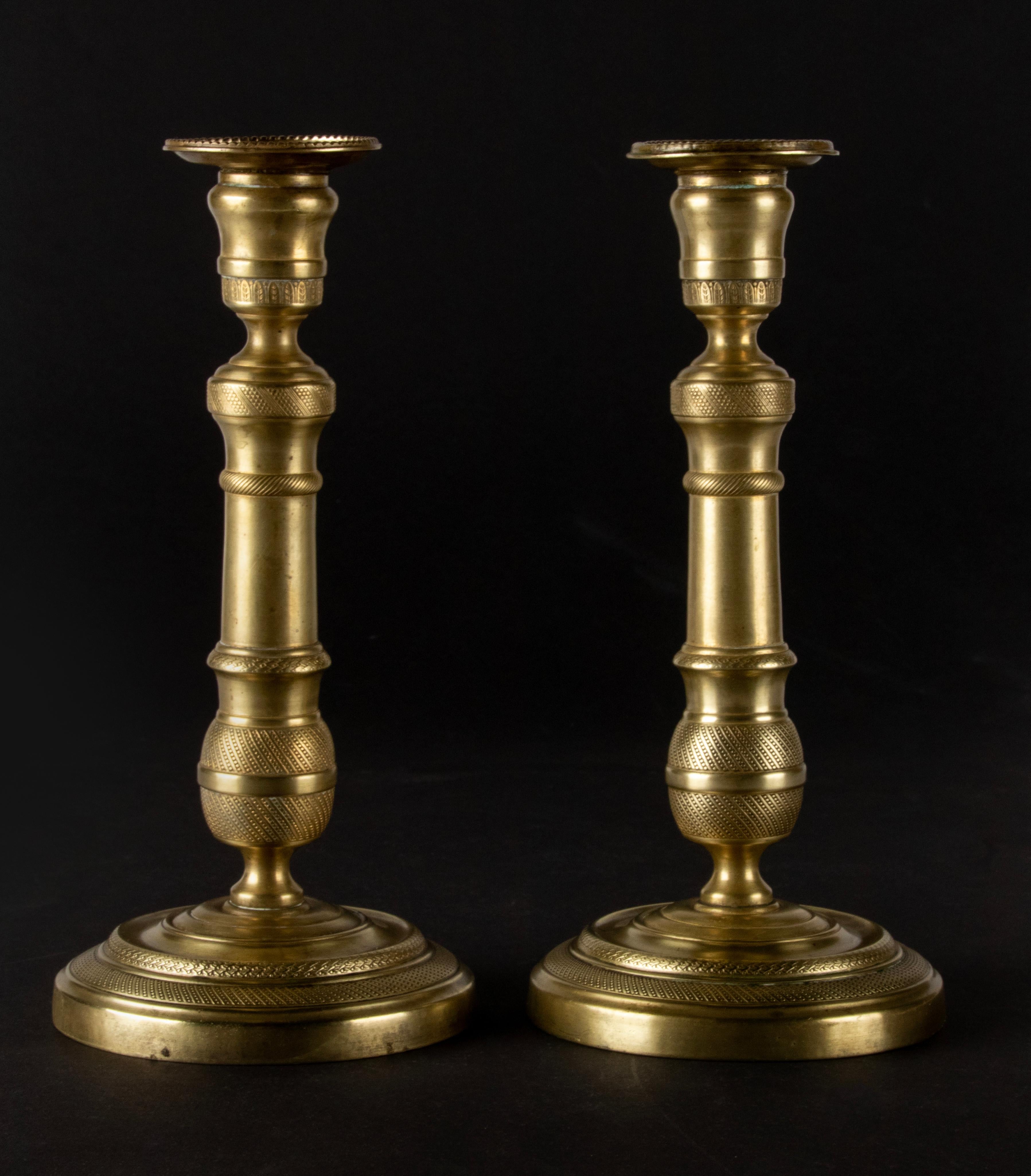 French Pair of 19th Century Brass Louis XVI Style Candlesticks For Sale