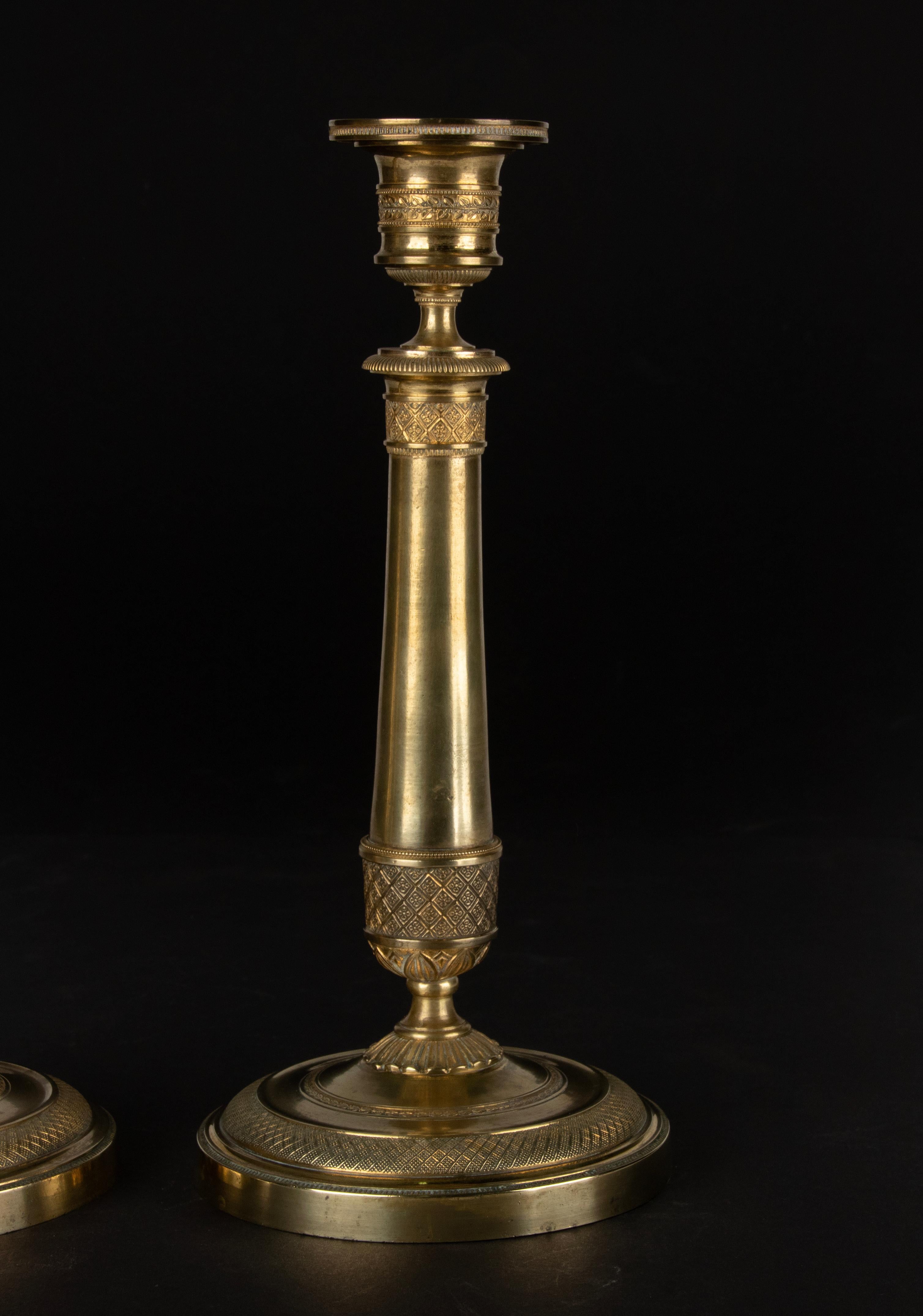 Hand-Crafted Pair of 19th Century Brass Louis XVI Style Candlesticks