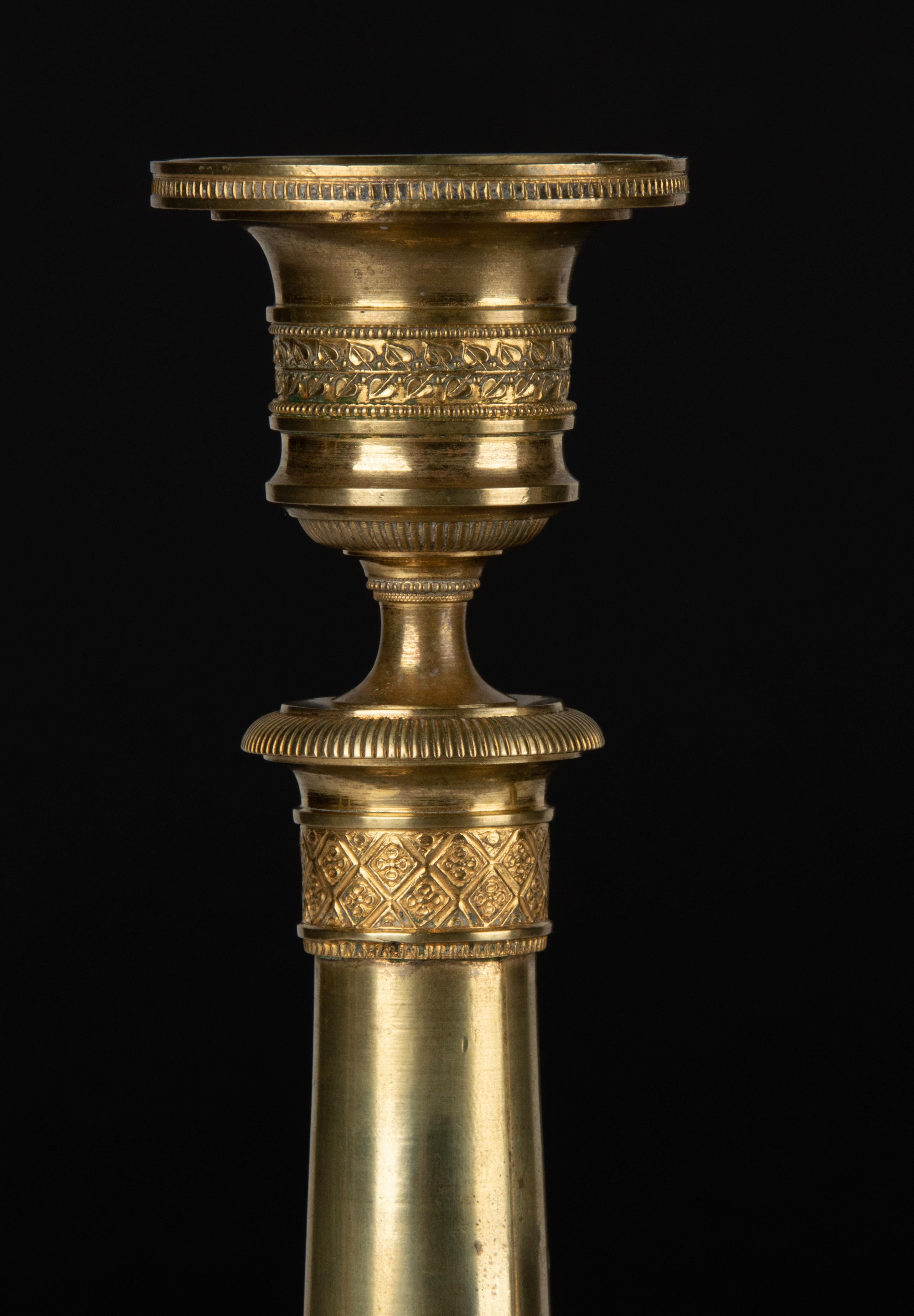 Pair of 19th Century Brass Louis XVI Style Candlesticks In Good Condition In Casteren, Noord-Brabant