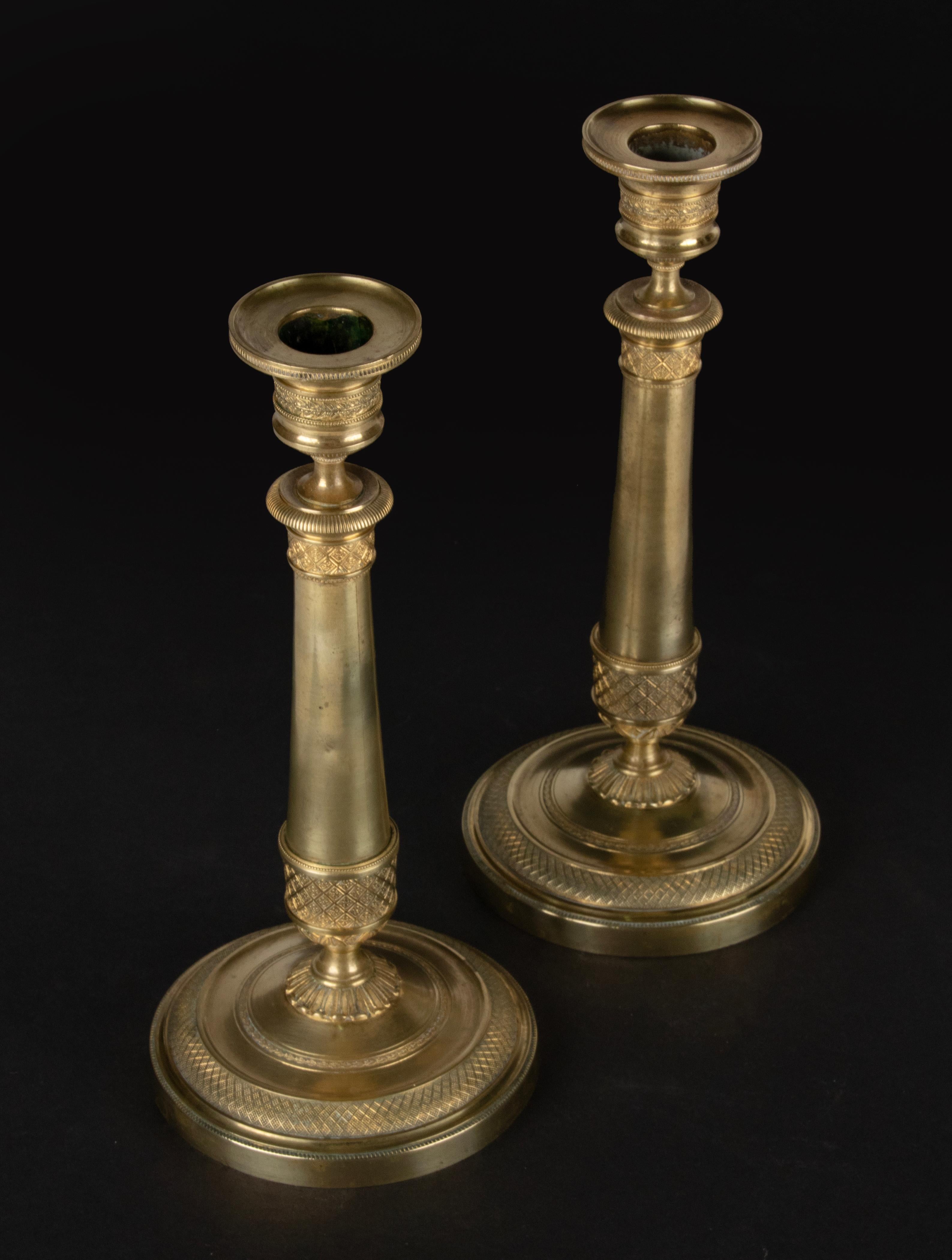 Late 19th Century Pair of 19th Century Brass Louis XVI Style Candlesticks
