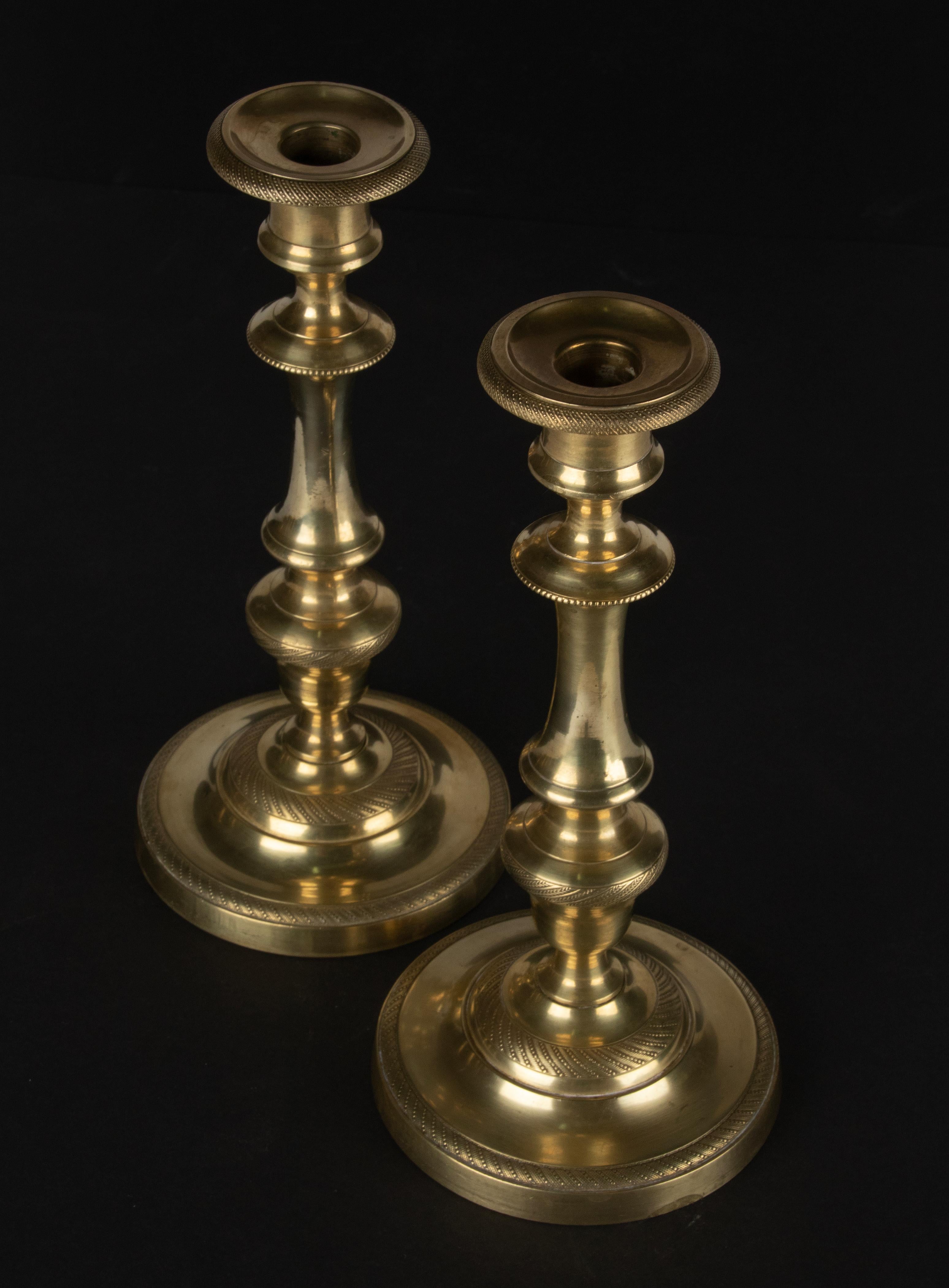 Late 19th Century A Pair of 19th Century Brass Louis XVI Style Candlesticks