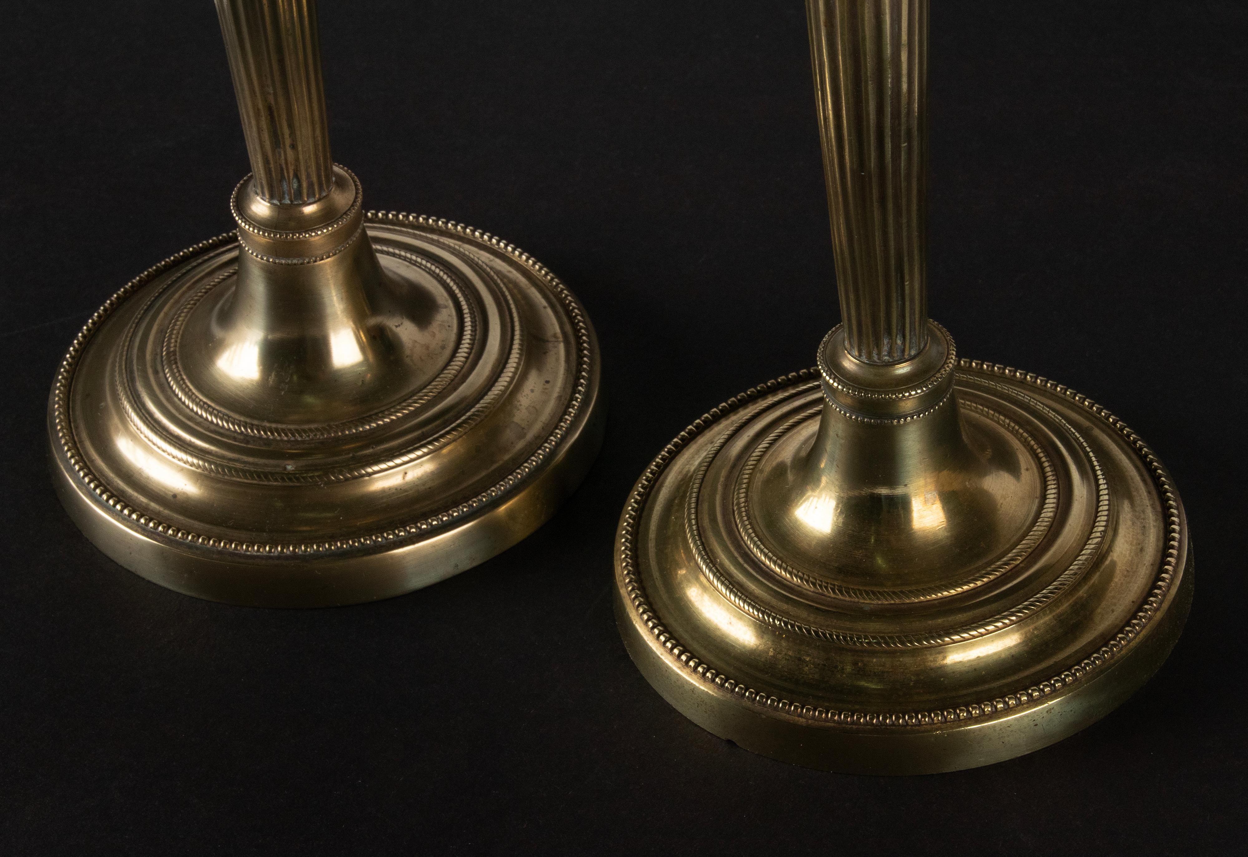 A Pair of 19th Century Brass Louis XVI Style Candlesticks For Sale 2