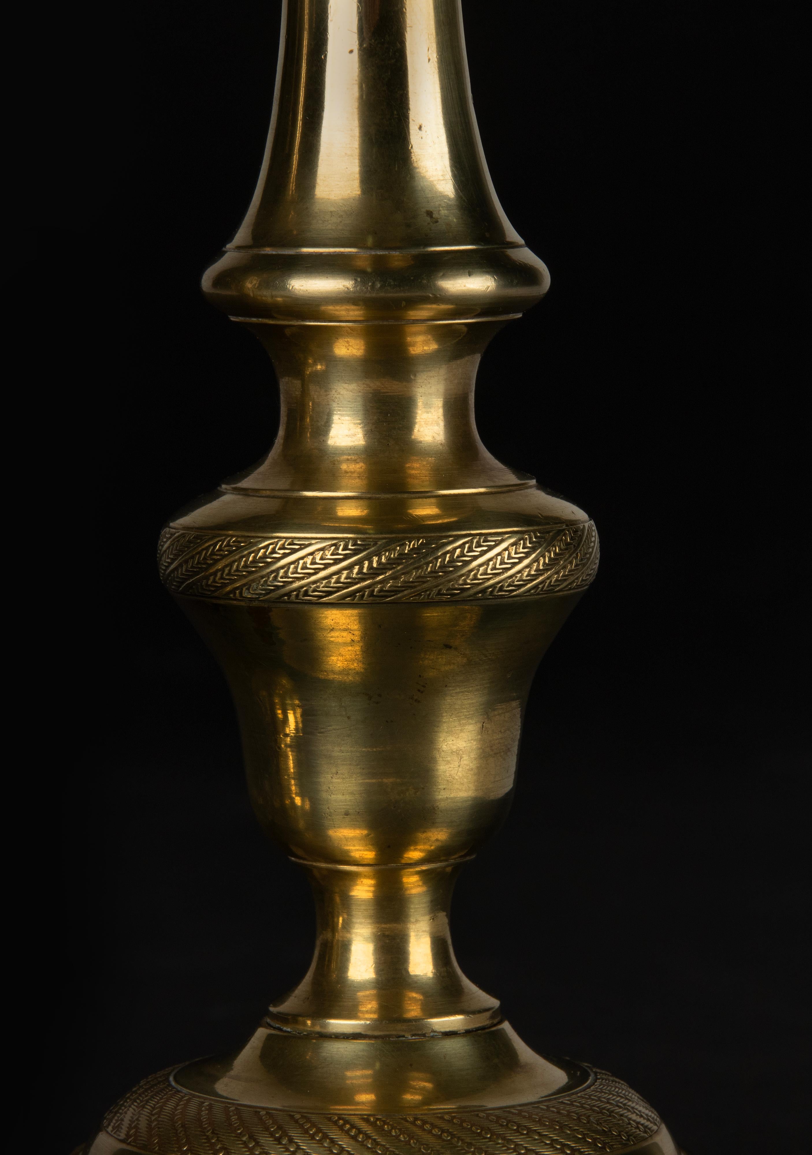 A Pair of 19th Century Brass Louis XVI Style Candlesticks 3
