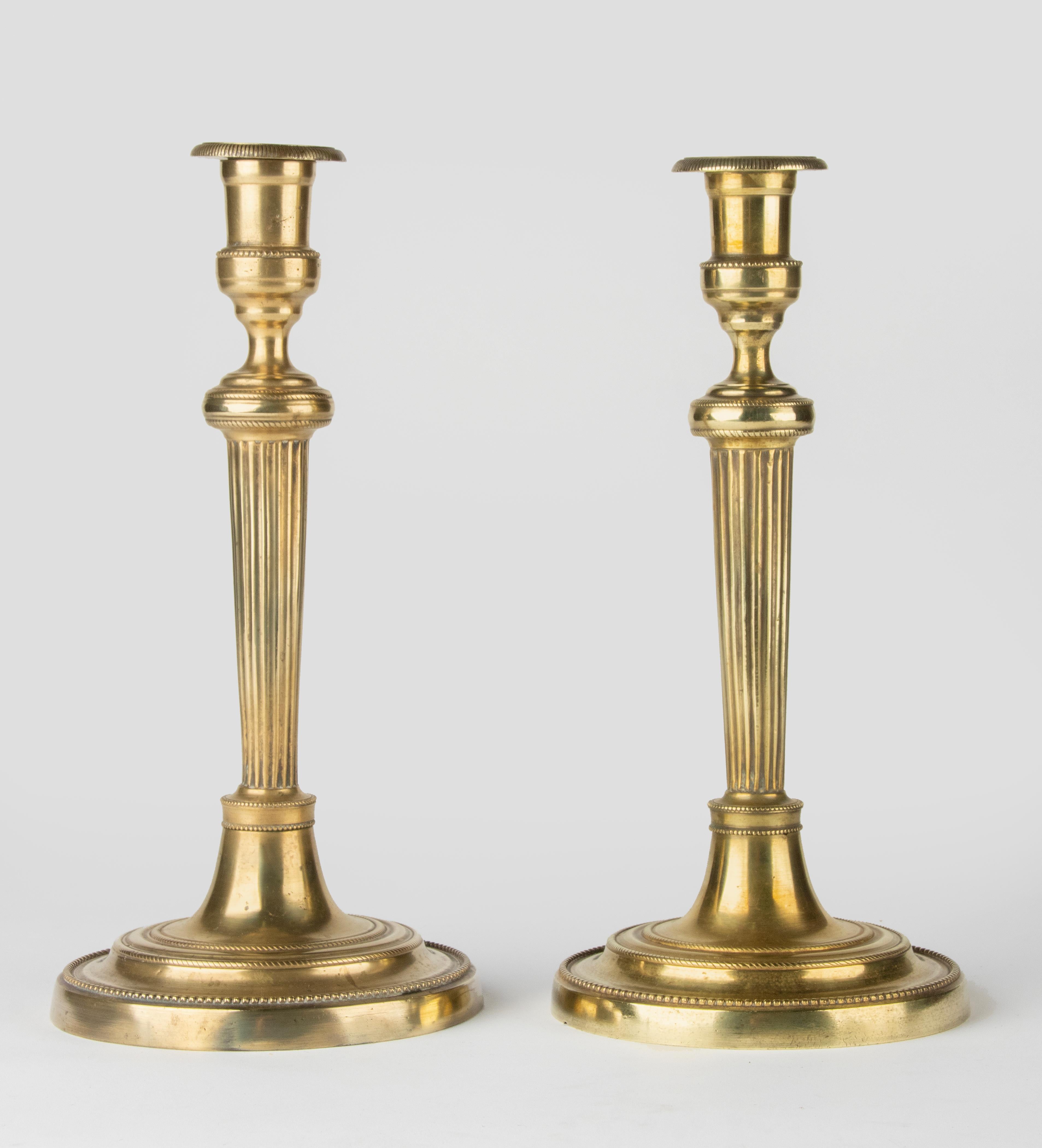 A Pair of 19th Century Brass Louis XVI Style Candlesticks For Sale 3