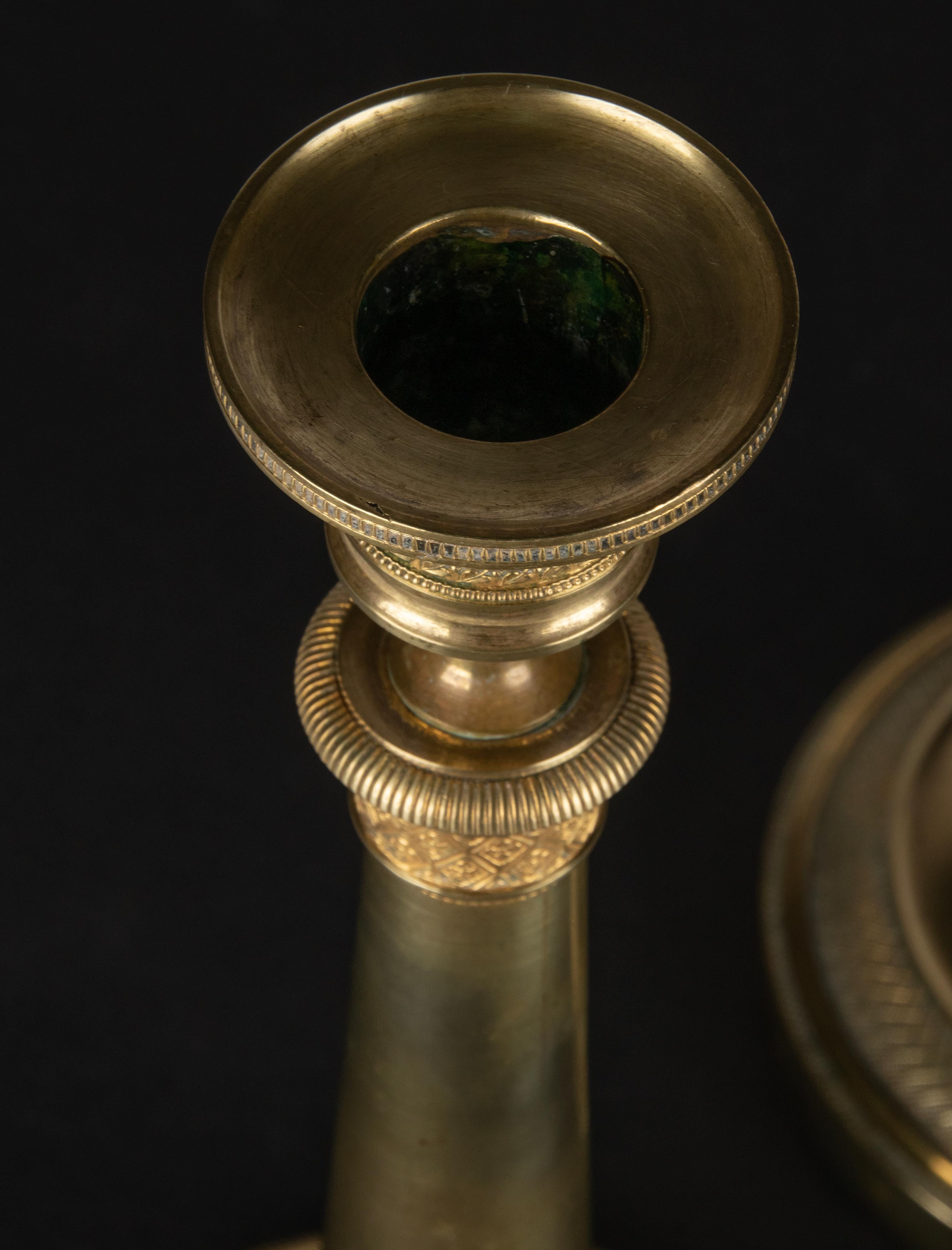 Pair of 19th Century Brass Louis XVI Style Candlesticks 4