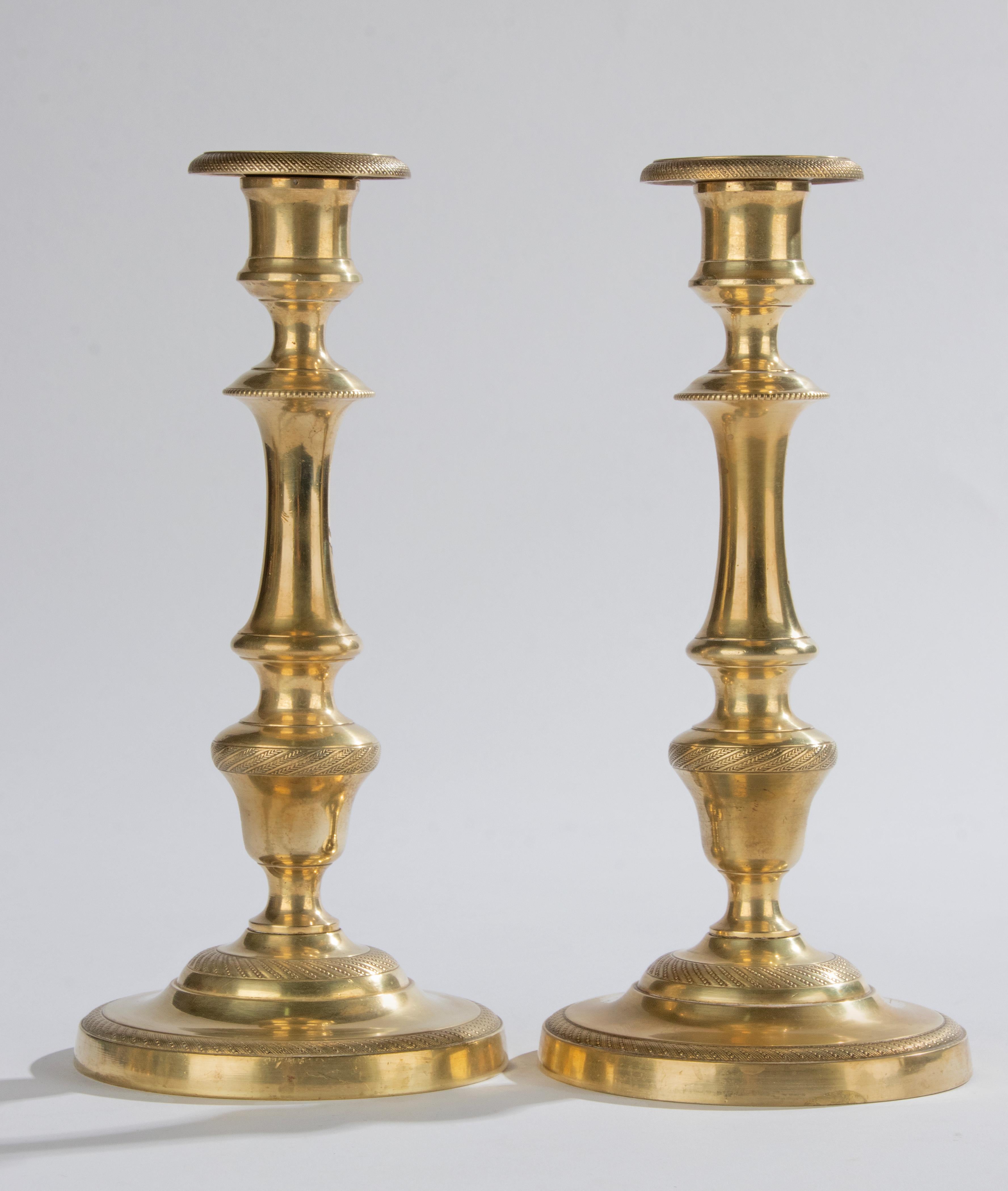 A Pair of 19th Century Brass Louis XVI Style Candlesticks 4