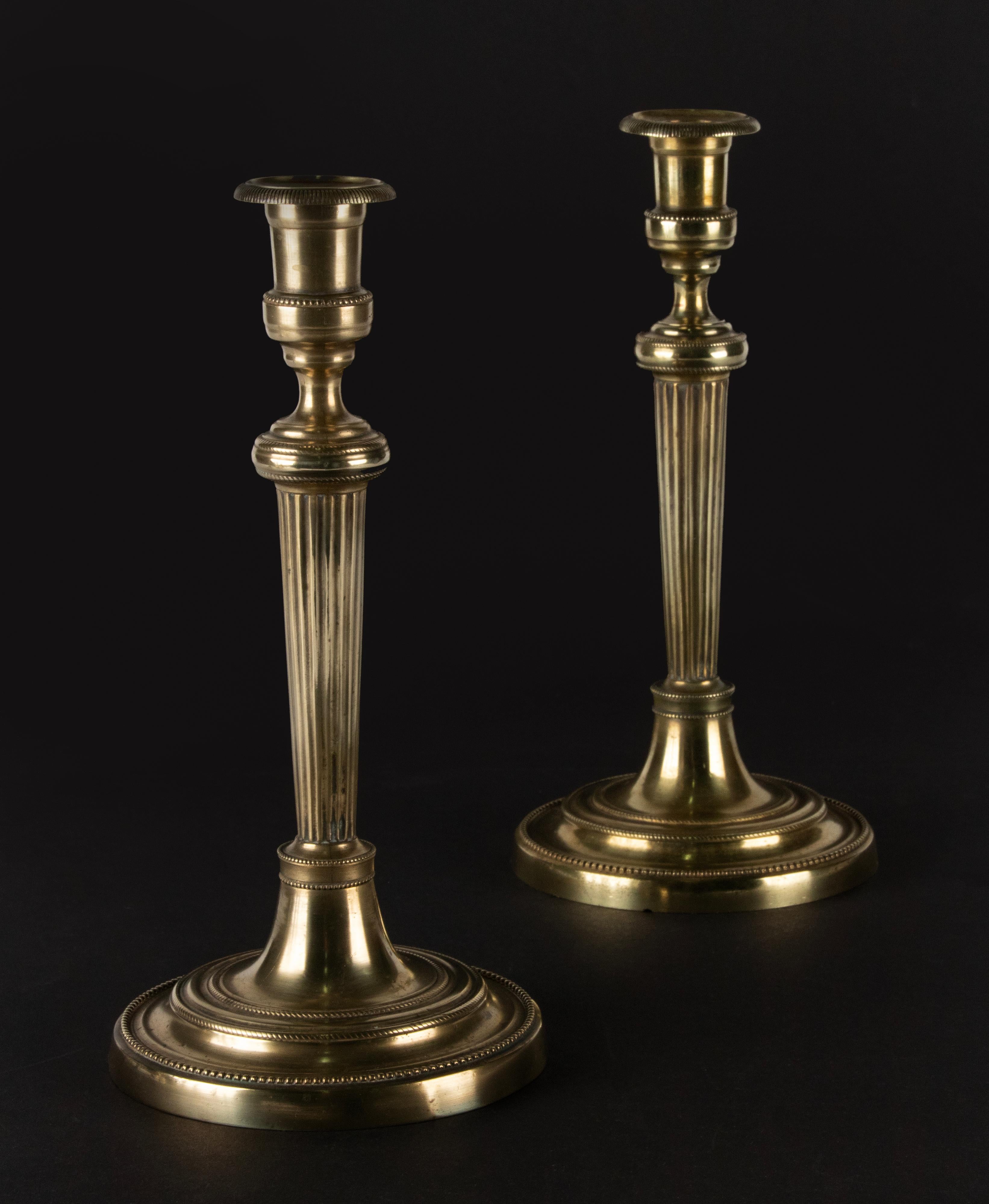 A Pair of 19th Century Brass Louis XVI Style Candlesticks For Sale 4