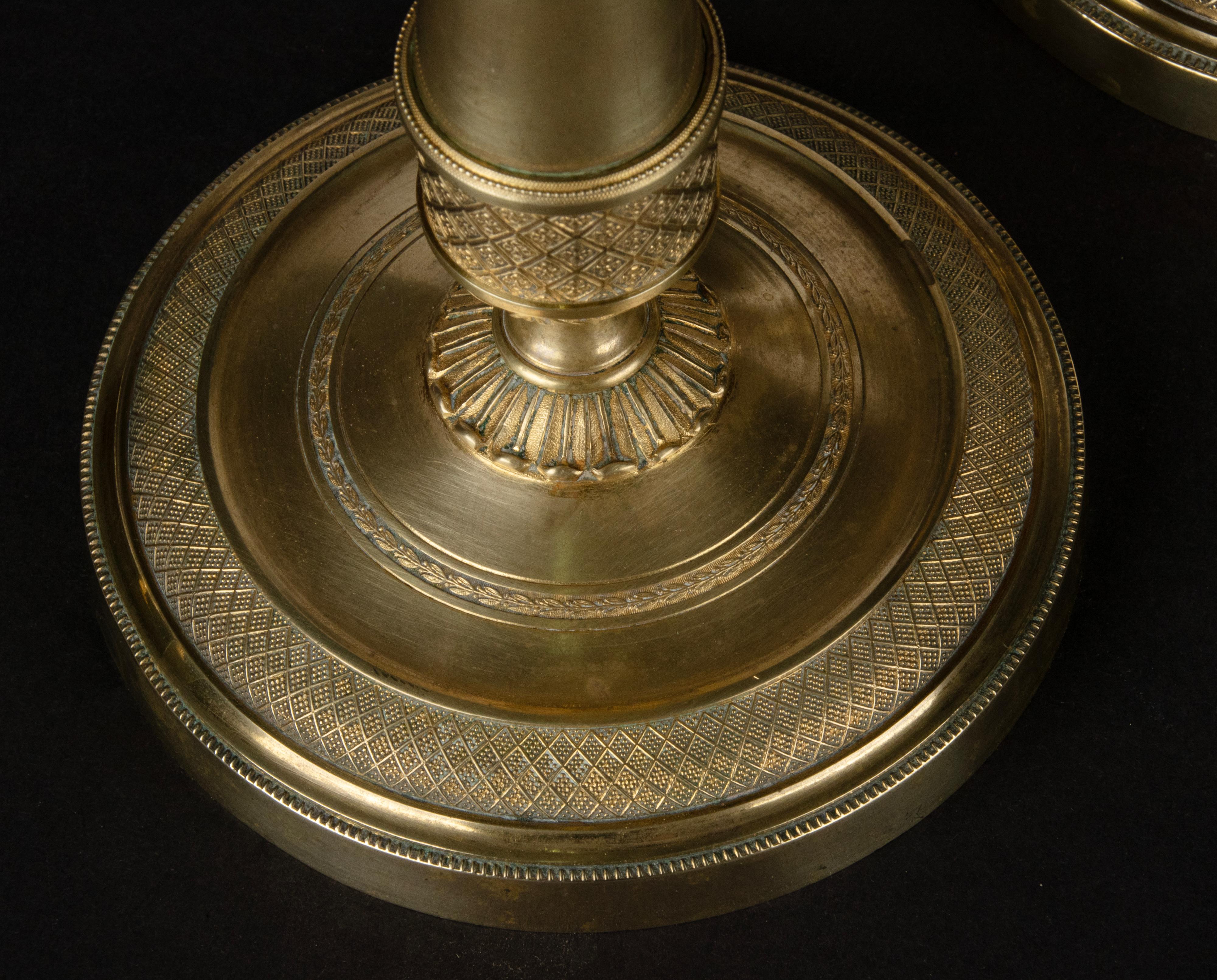 Pair of 19th Century Brass Louis XVI Style Candlesticks 5