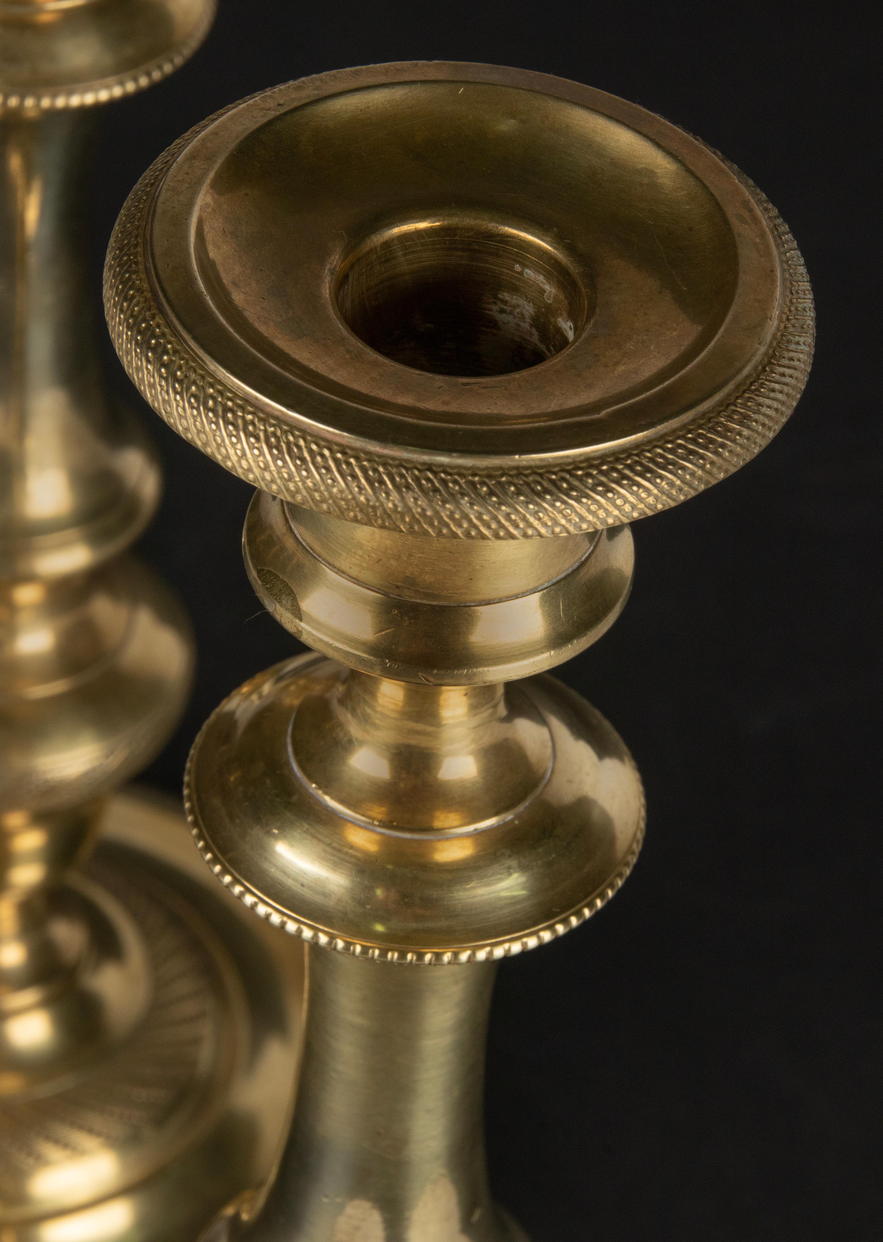 A Pair of 19th Century Brass Louis XVI Style Candlesticks 5