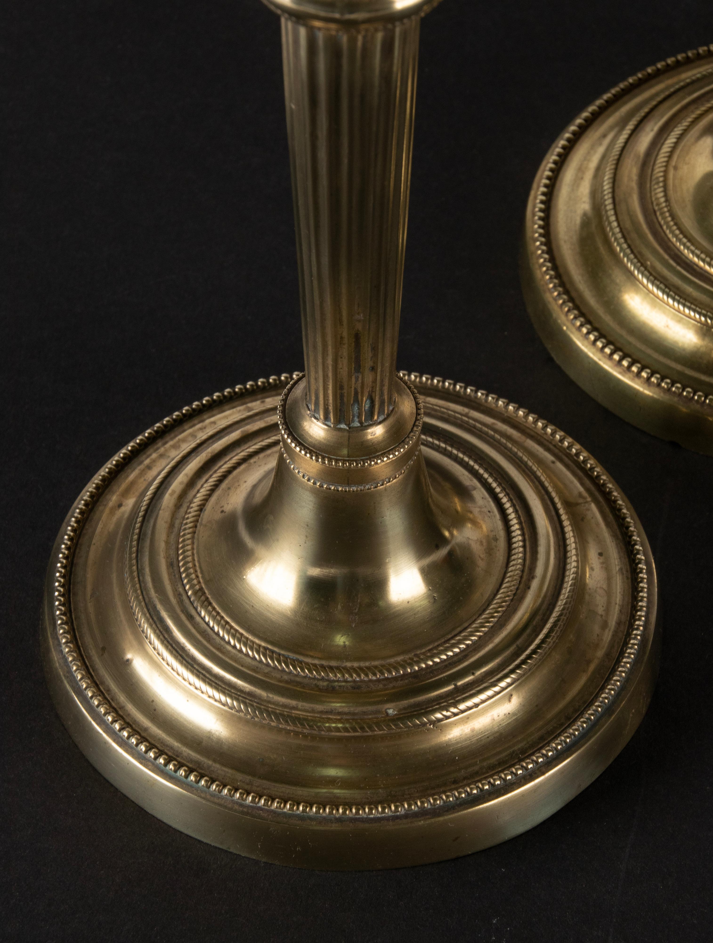 A Pair of 19th Century Brass Louis XVI Style Candlesticks For Sale 5
