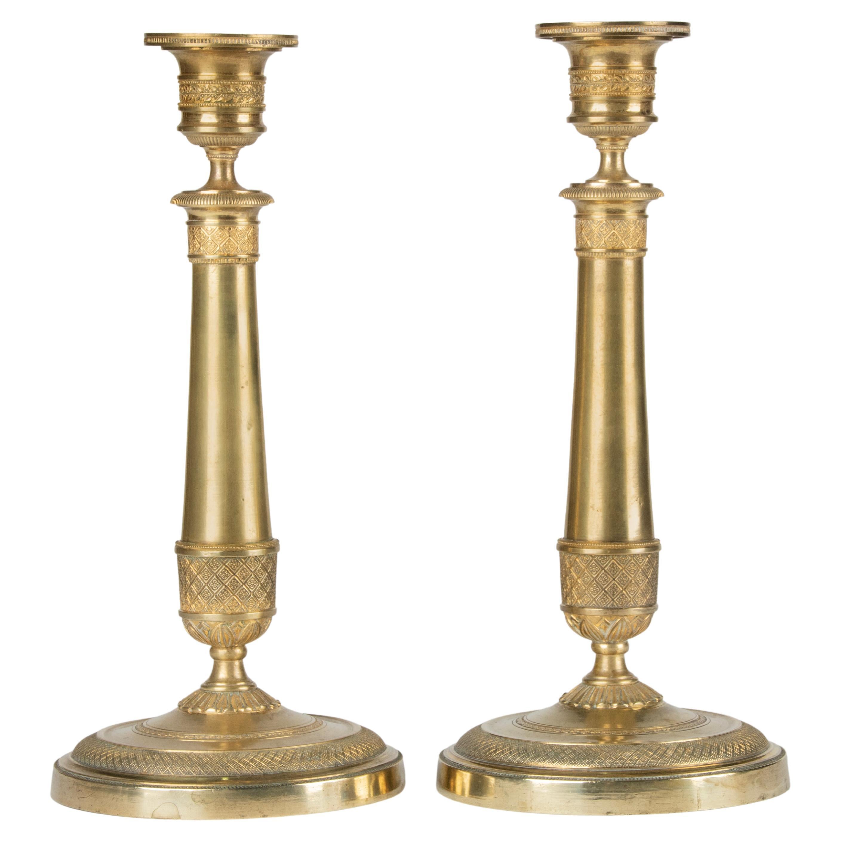 Pair of 19th Century Brass Louis XVI Style Candlesticks