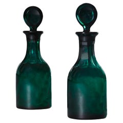 Antique Pair of 19th Century Bristol Green Glass Decanters