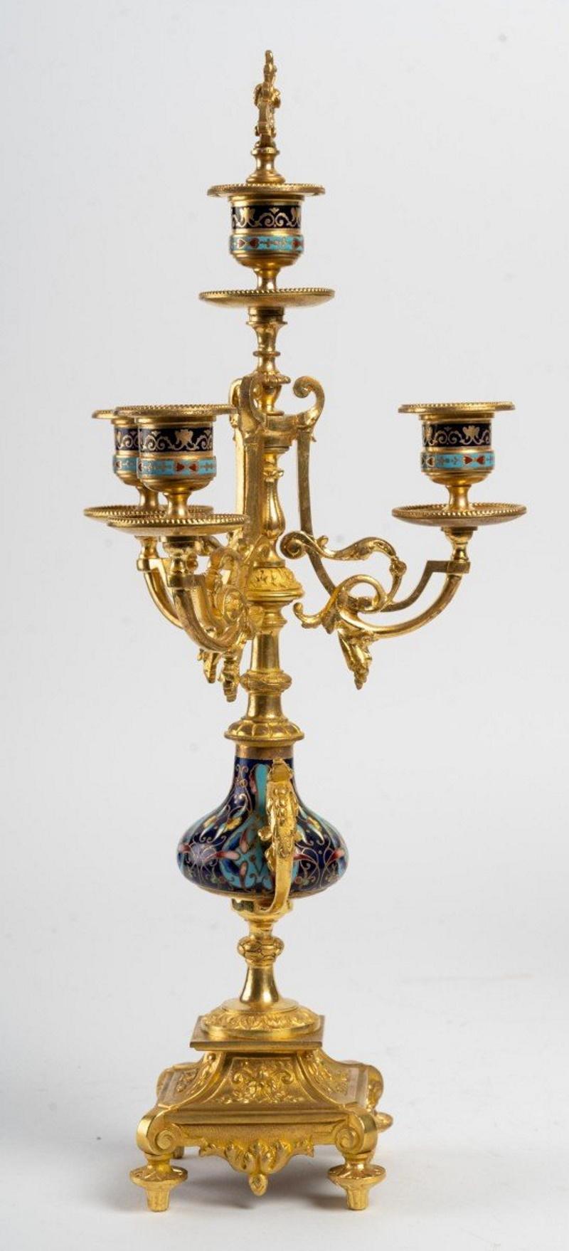 Pair of 19th Century Bronze and Cloisonne Candelabras 1