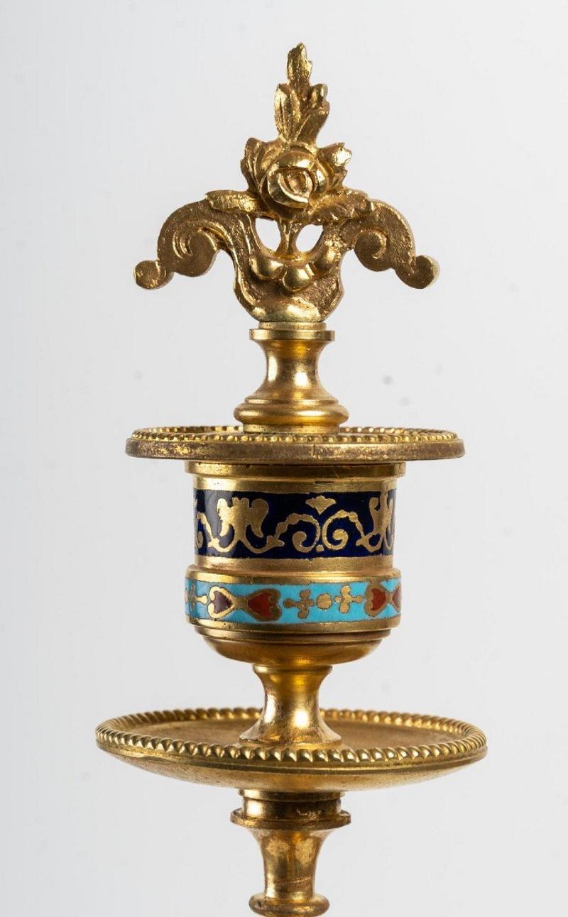 Pair of 19th Century Bronze and Cloisonne Candelabras 2