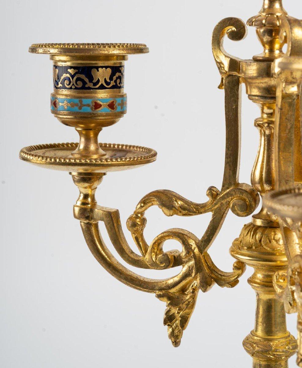 Pair of 19th Century Bronze and Cloisonne Candelabras 3