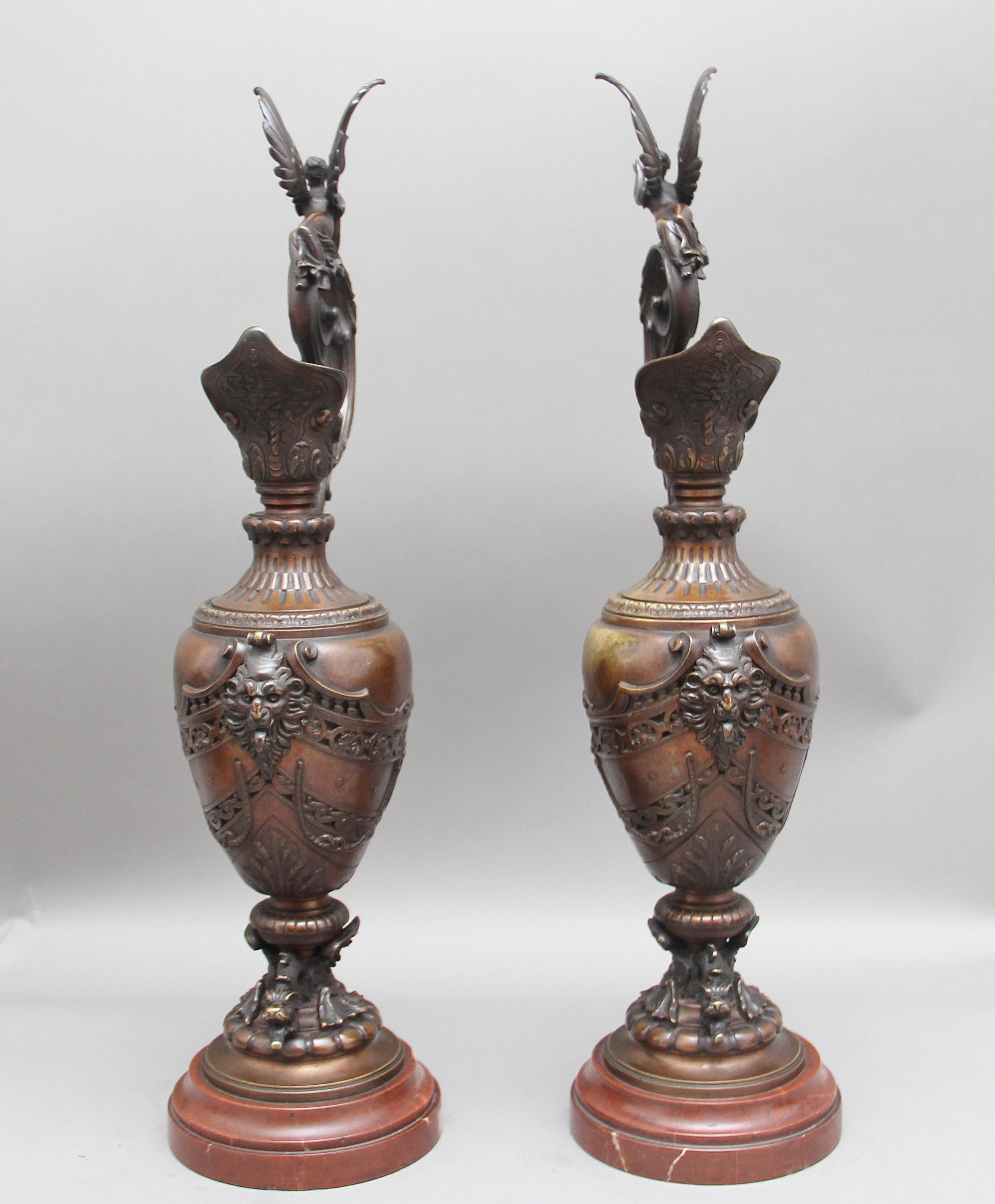 Pair of 19th Century Bronze and Marble Ewers In Good Condition In Martlesham, GB