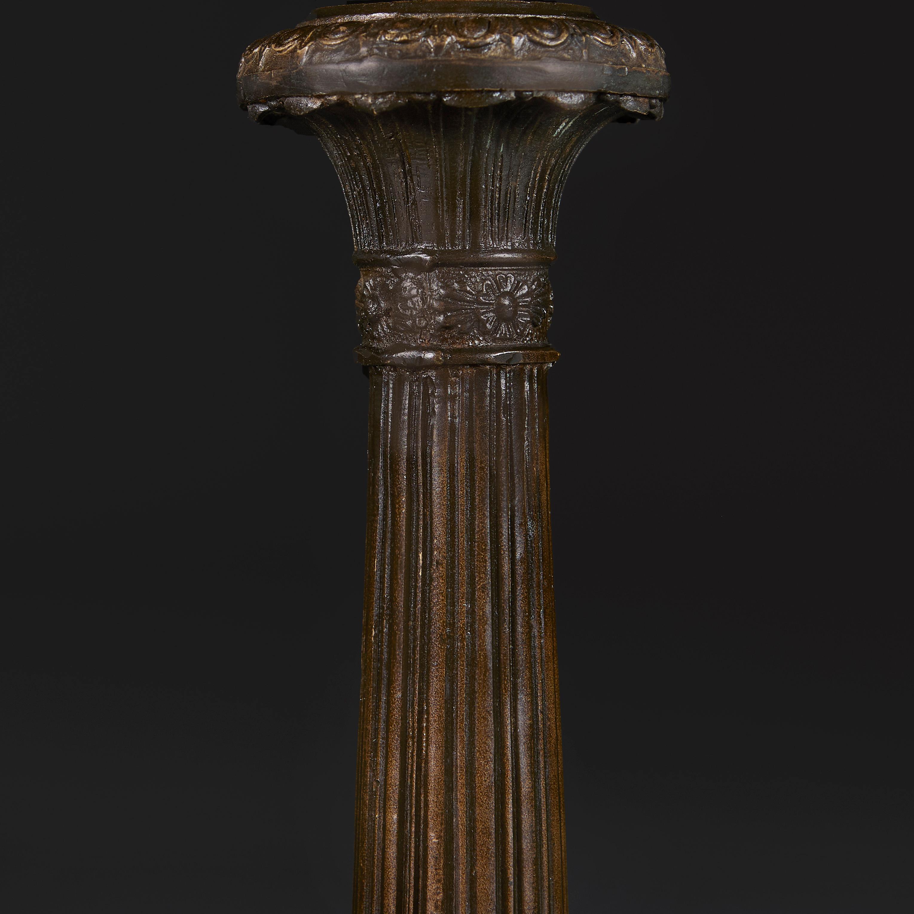 Pair of 19th Century Bronze Column Lamps 1